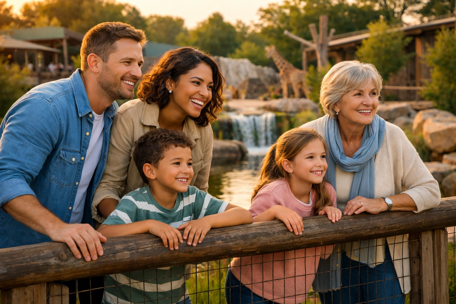 Multigenerational family enjoying quality time at zoo viewing platform during visit