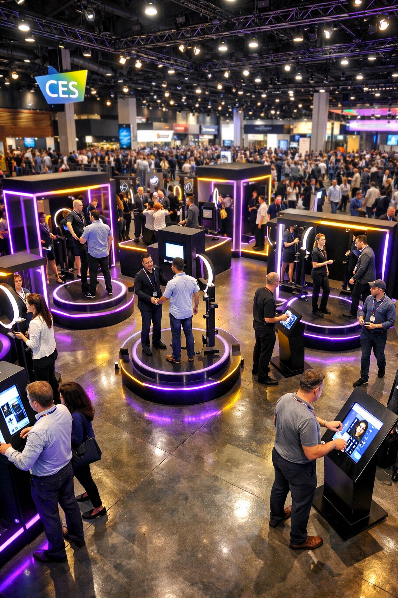 Las Vegas trade show photo booth activation with multiple capture stations and attendees