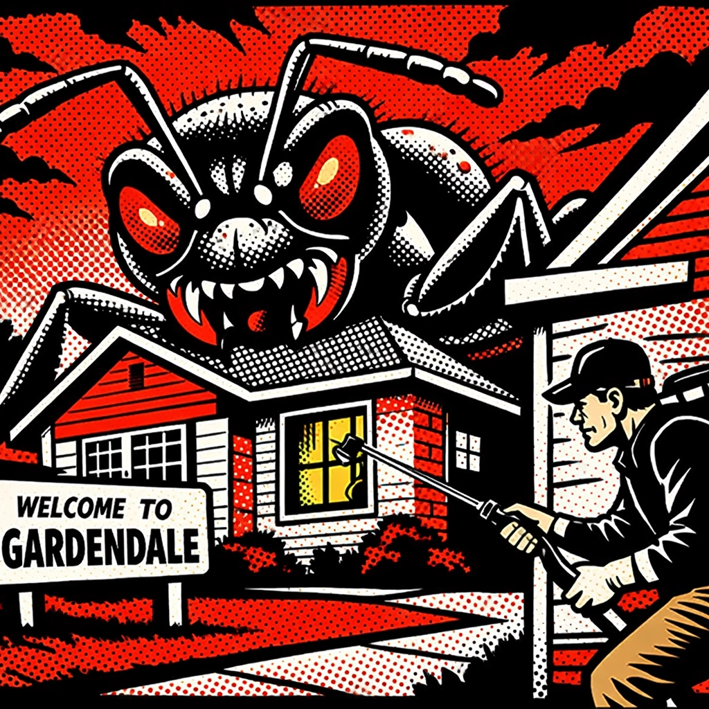 Pest control technician protecting a Gardendale home from a giant invading sugar ant.