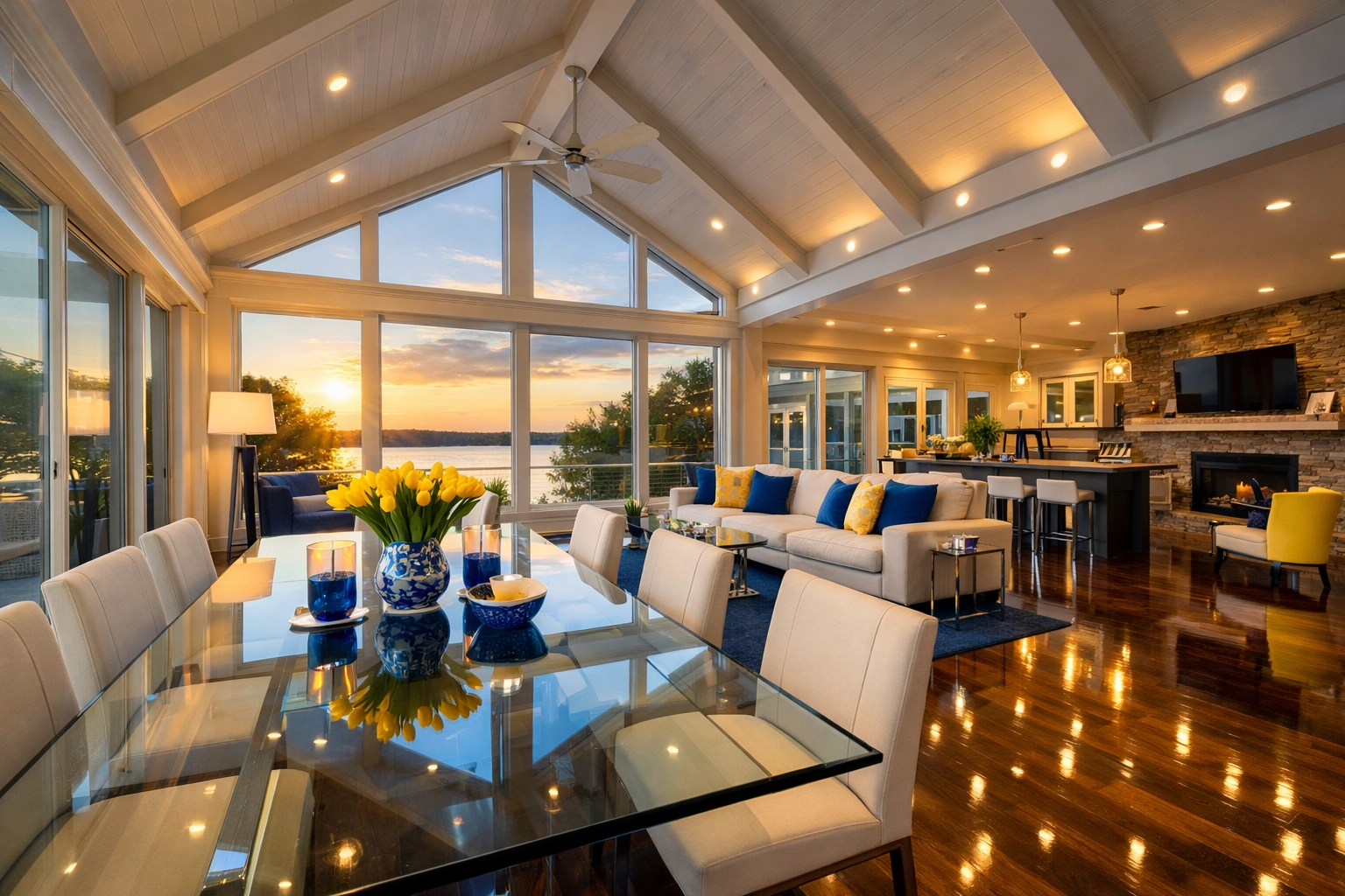 Sparkling open-concept living area in a premium Massachusetts home cleaned by professional house cleaners.