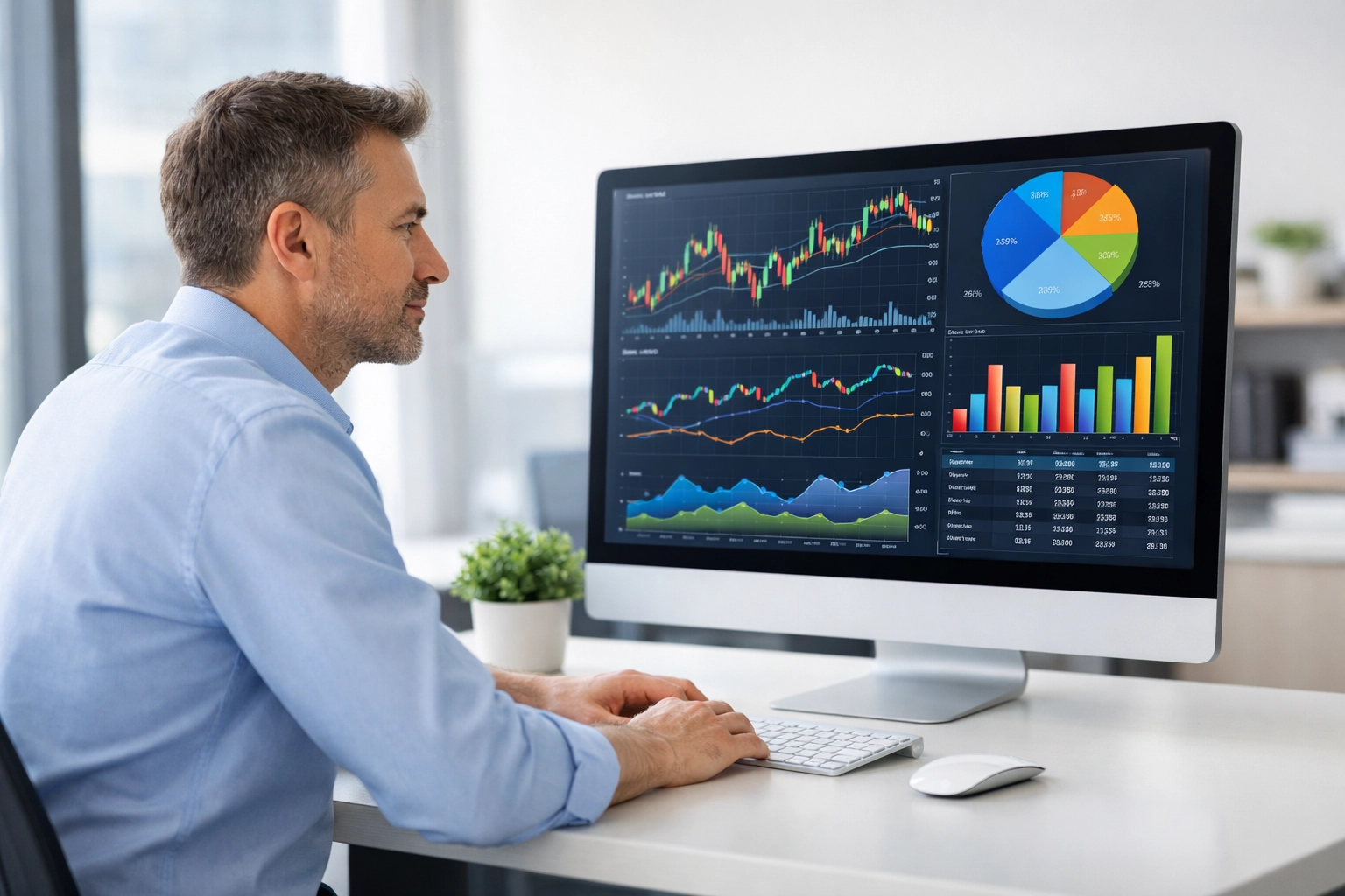 Business owner reviewing financial reports and accounting data for tax planning Business owner reviewing financial reports and accounting data for tax planning