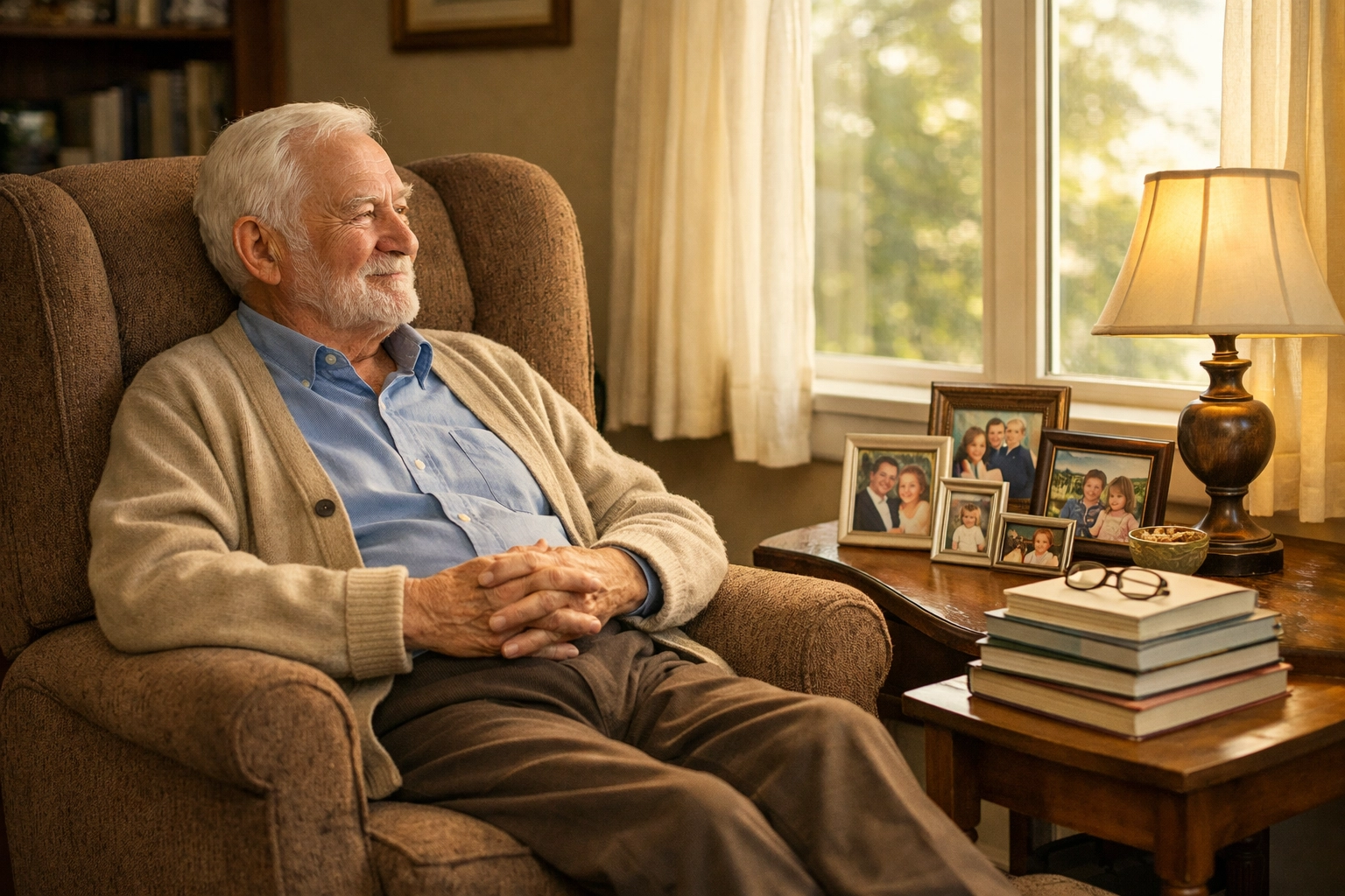 An older man relaxing in his living room, demonstrating the comfort of domiciliary care in Southampton.