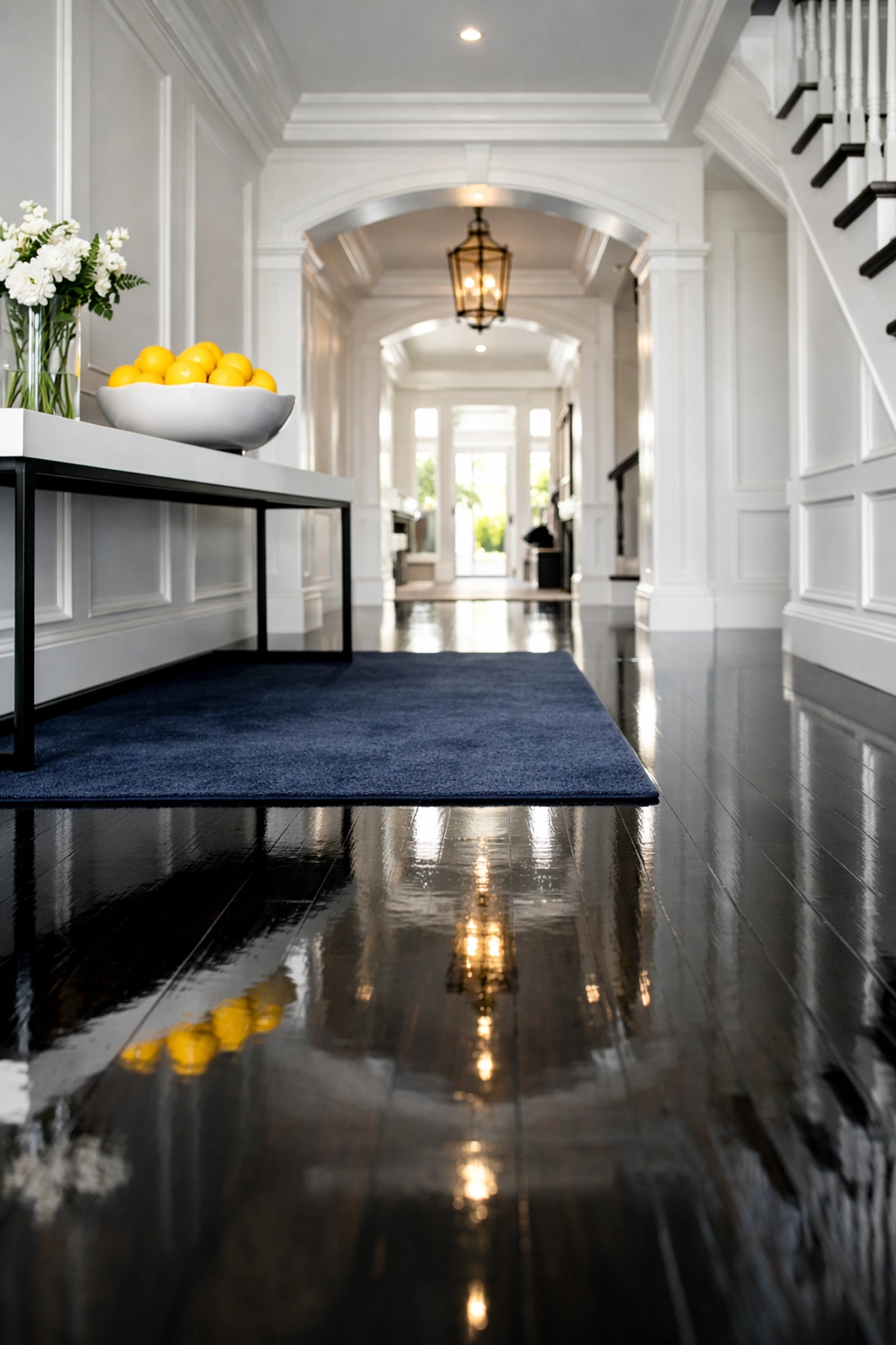 Polished hardwood entryway in a Massachusetts home after a visit from professional cleaning services near me.