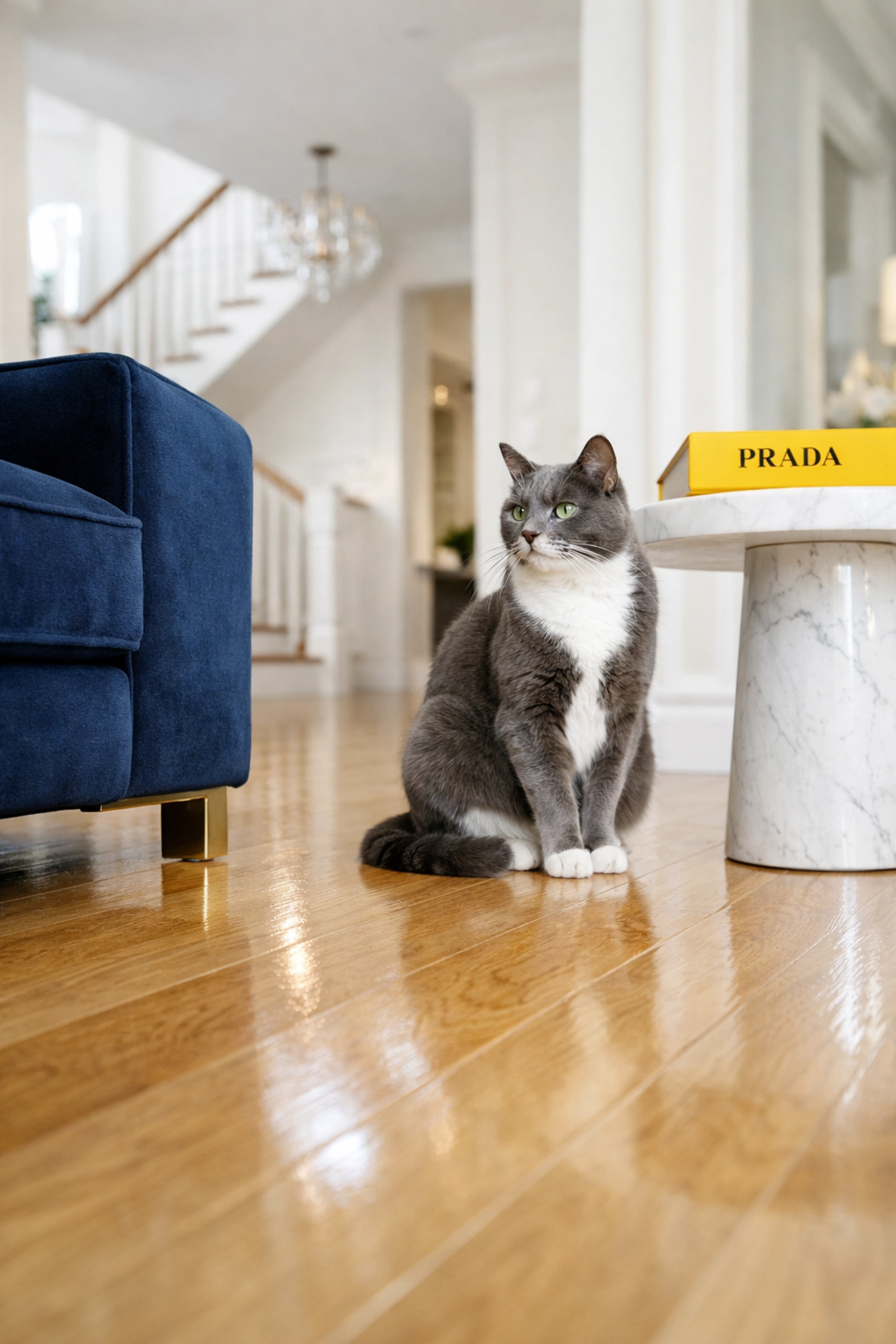 Polished hardwood floors and clean furniture in a pet owner's home after a professional weekly cleaning service.