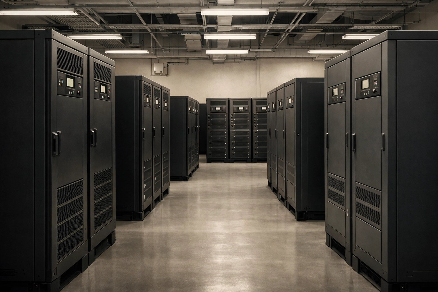 Battery cabinets in a high-density UPS room ensuring power stability for Korea’s sovereign AI infrastructure.