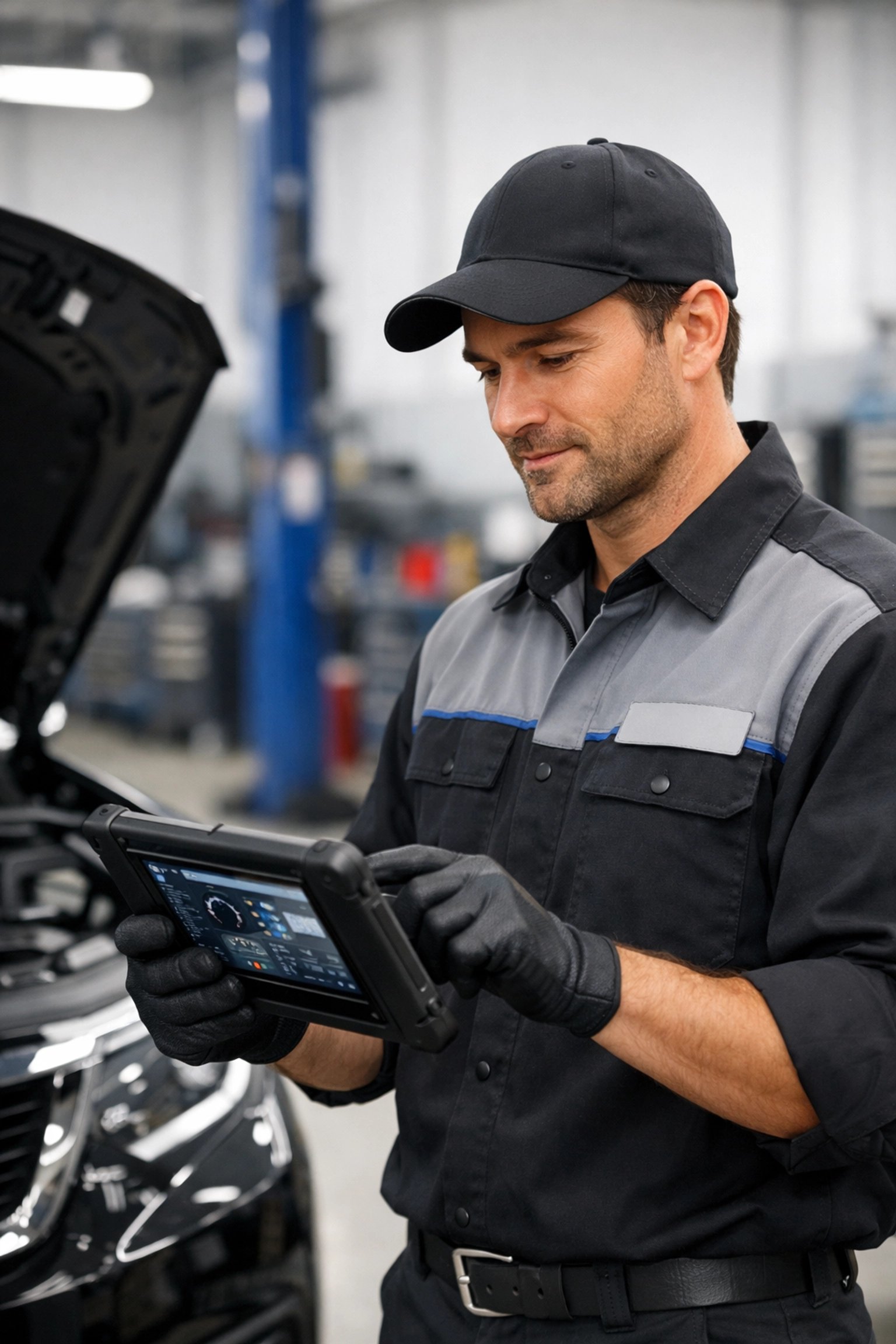 ASE certified mechanic in Bonne Terre MO using advanced diagnostic tools for vehicle maintenance.