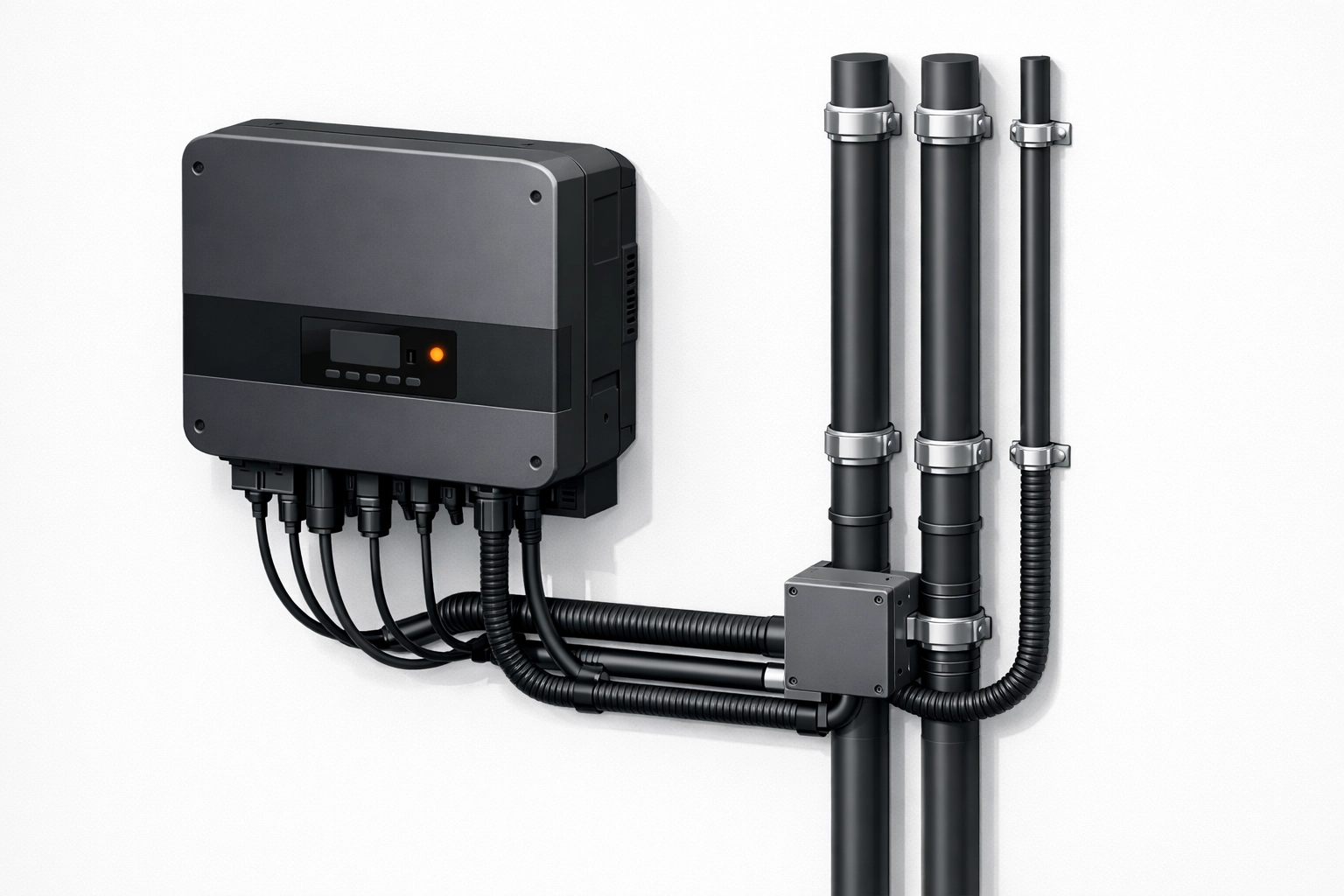 Technischer PV-Wechselrichter und Steigleitungen für die Photovoltaik-Anlage in Wien