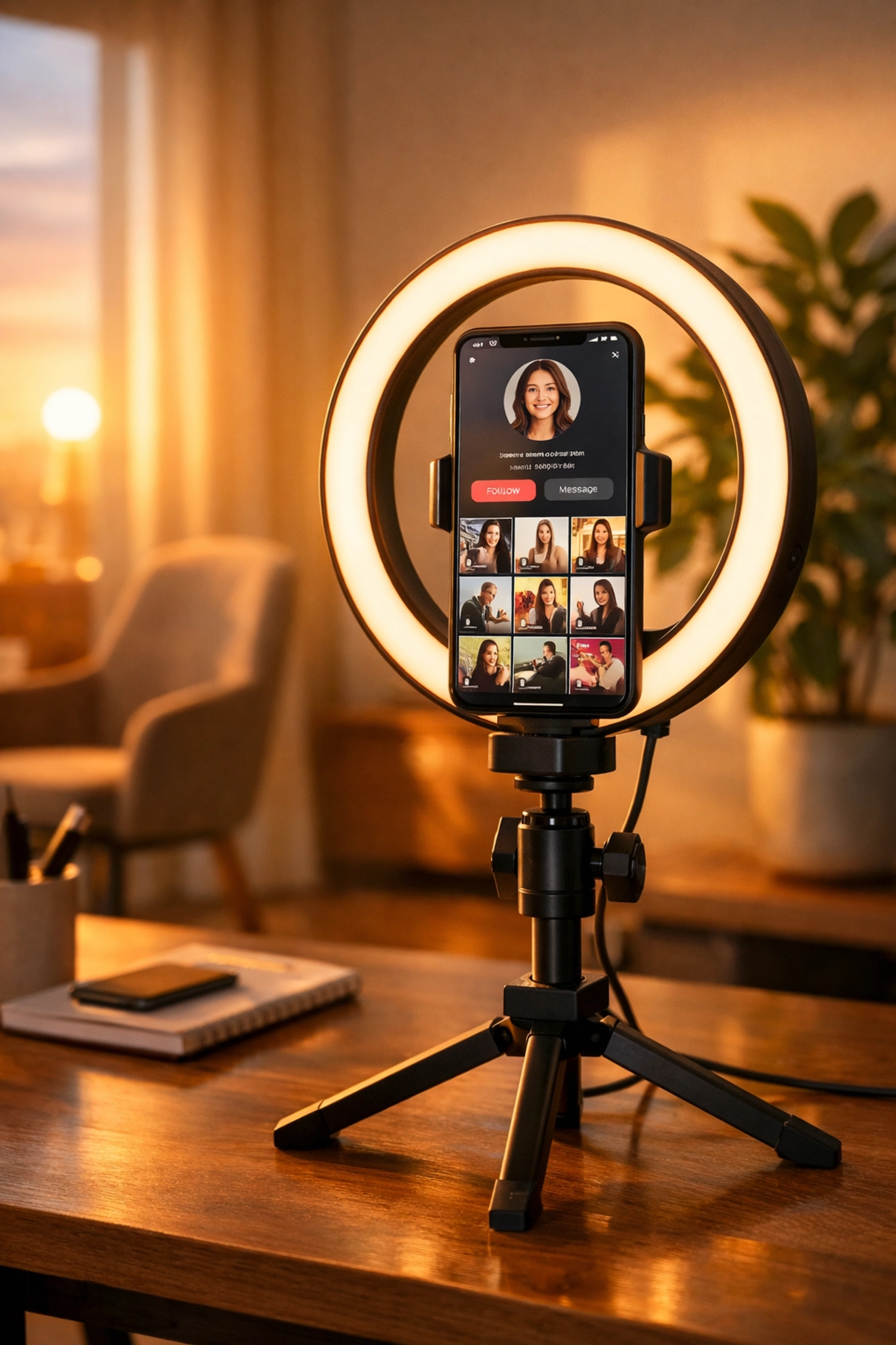 Professional TikTok business profile on a smartphone screen showing an optimized bio and keyword strategy.