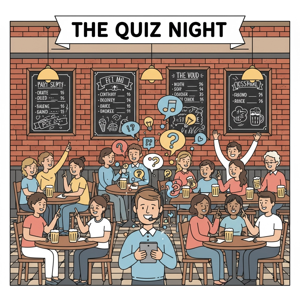 Illustrated image of a pub quiz night
