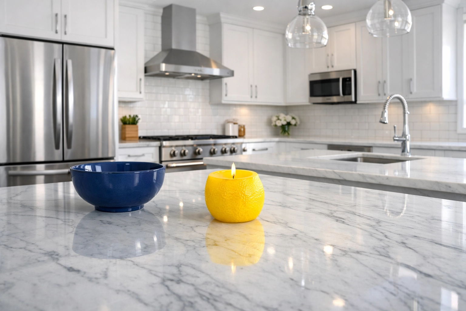 Spotless modern kitchen with white cabinets after professional apartment cleaning in Boston.