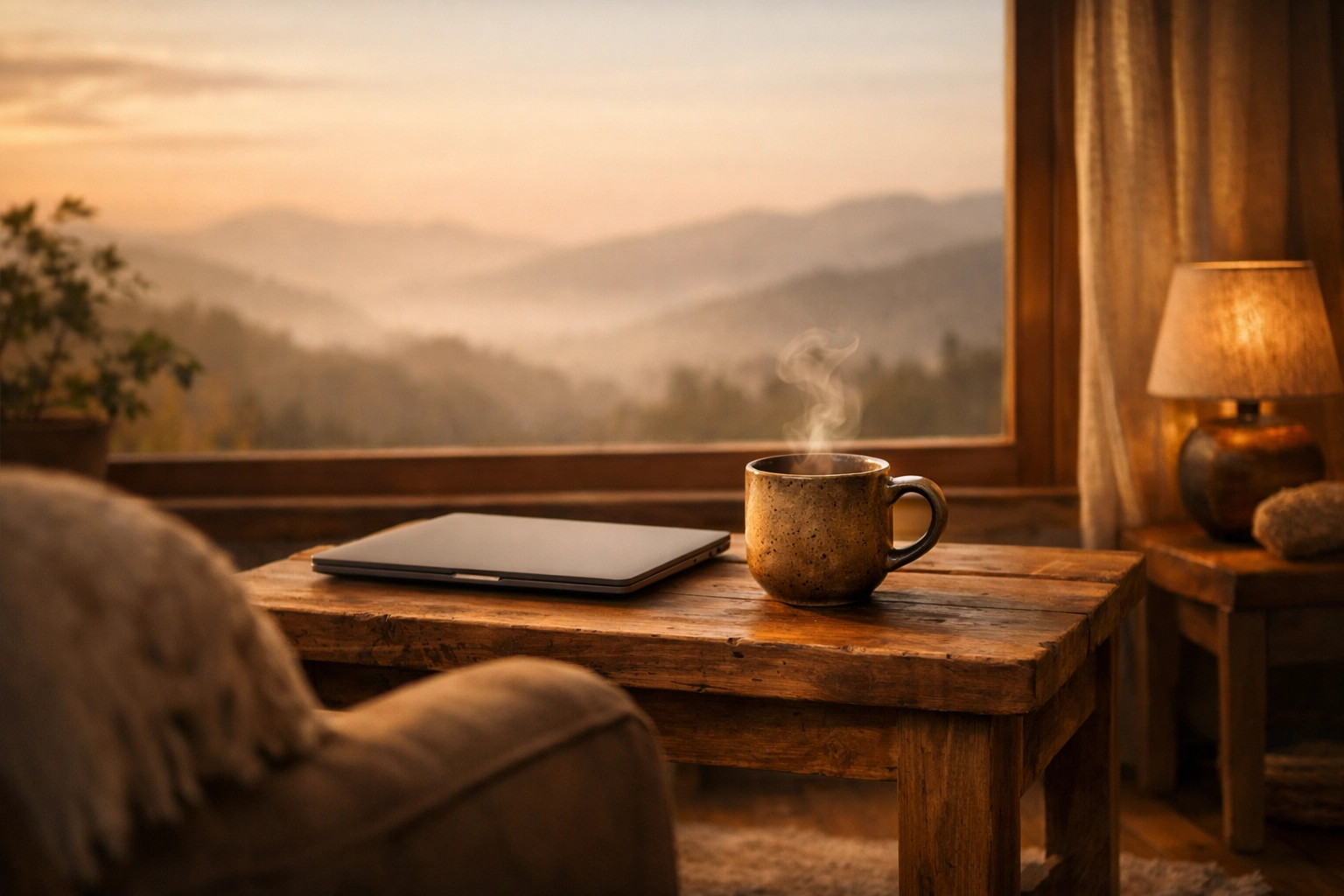 A closed laptop in a peaceful home office, representing presence and emotional intelligence in relationships.