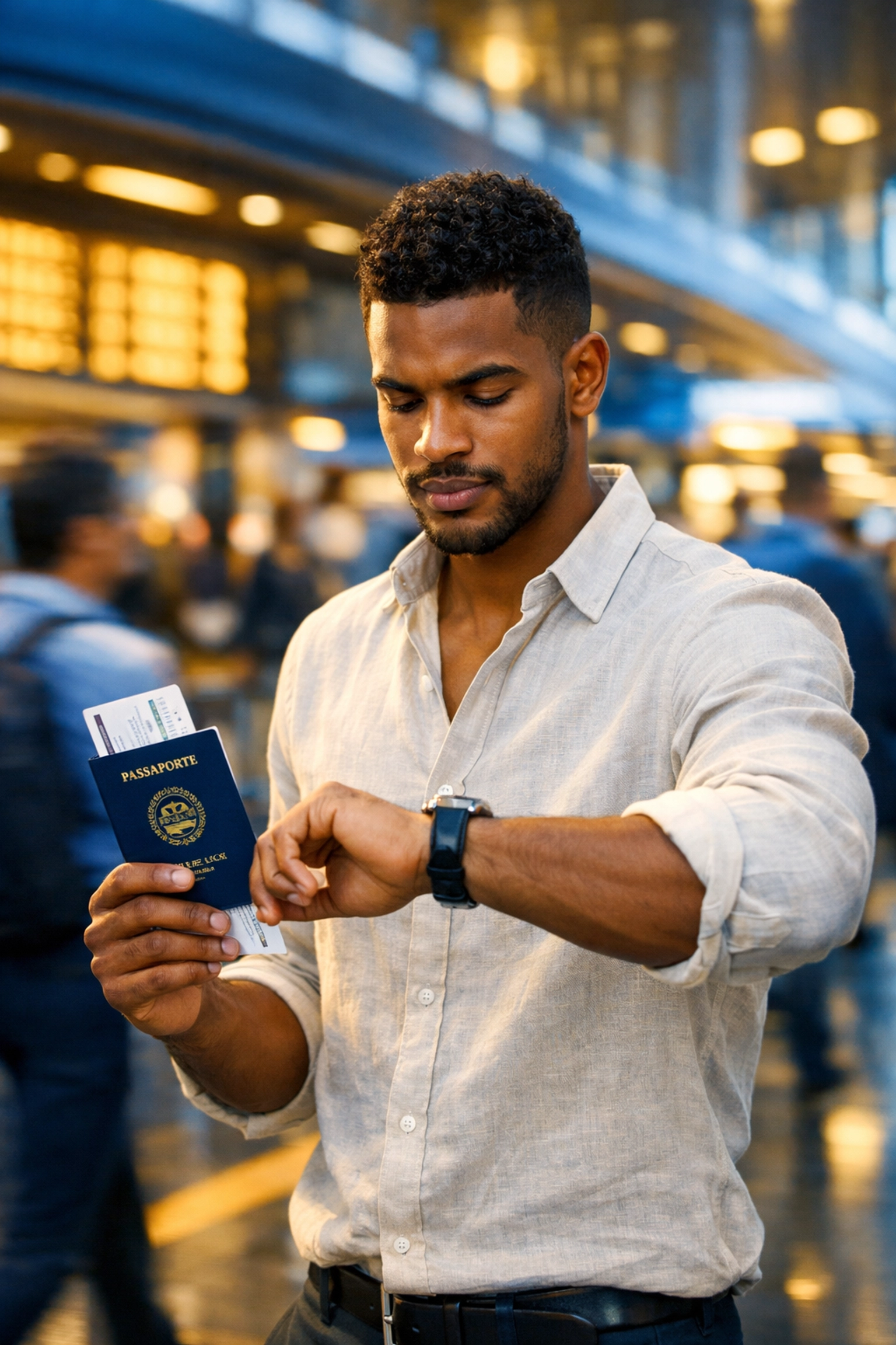 Jovem cabo-verdiano com passaporte aproveitando os vantajosos acelera business preços para viajar.