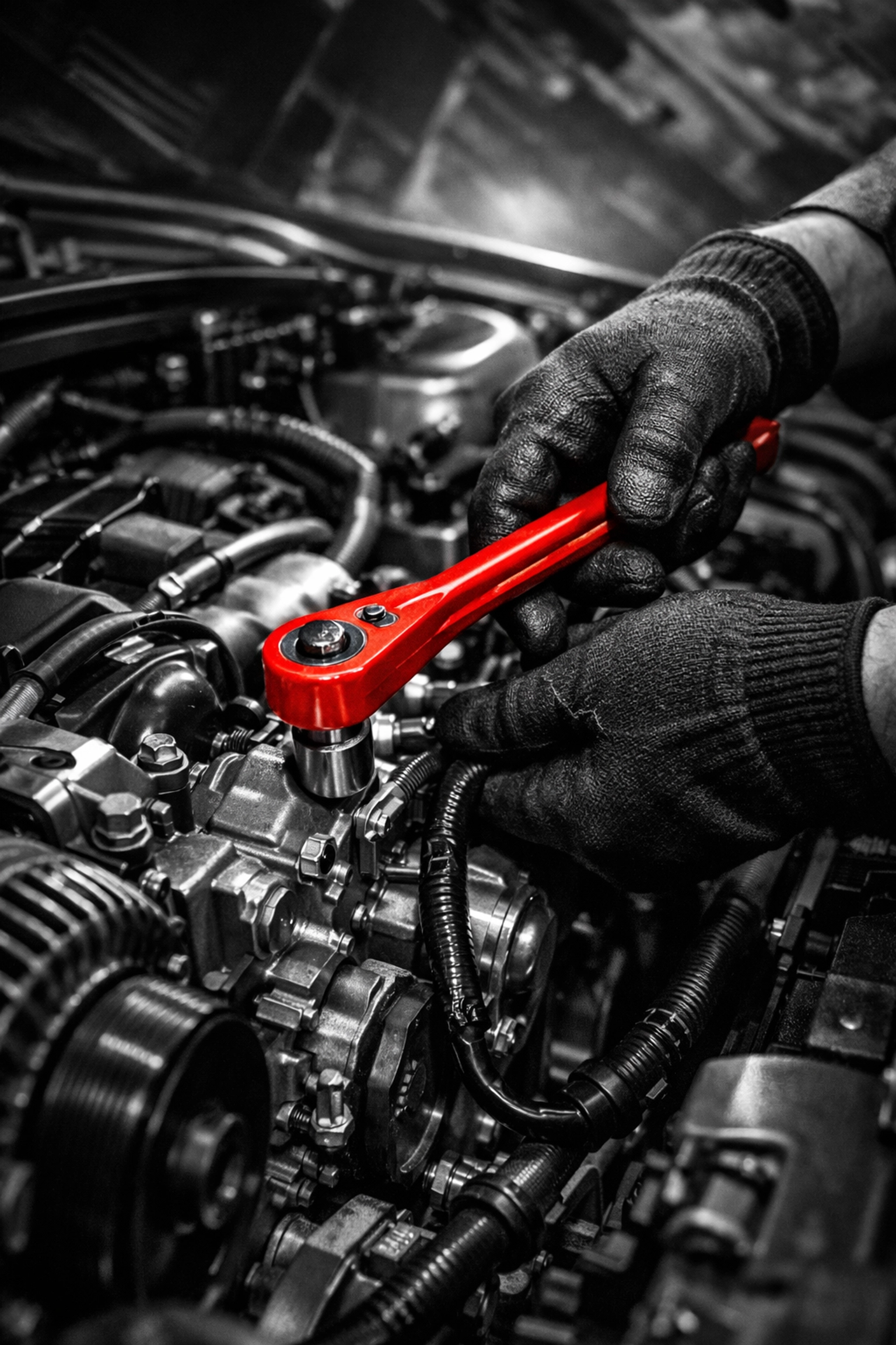 Professional mechanic in Olympia, WA performing maintenance on an older car engine to ensure reliability.