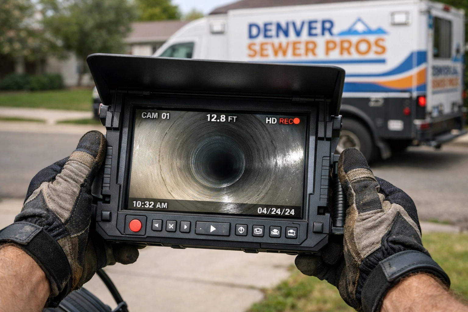 Professional sewer camera inspection showing a clean, repaired sewer line on a digital monitor in Denver.