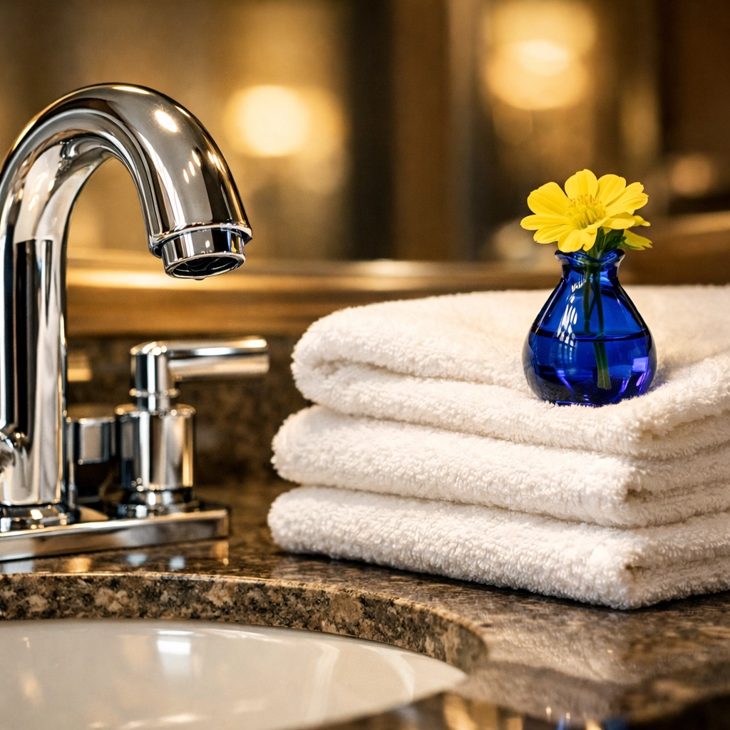 Sparkling clean bathroom vanity and plush towels from detailed maid services Worcester.