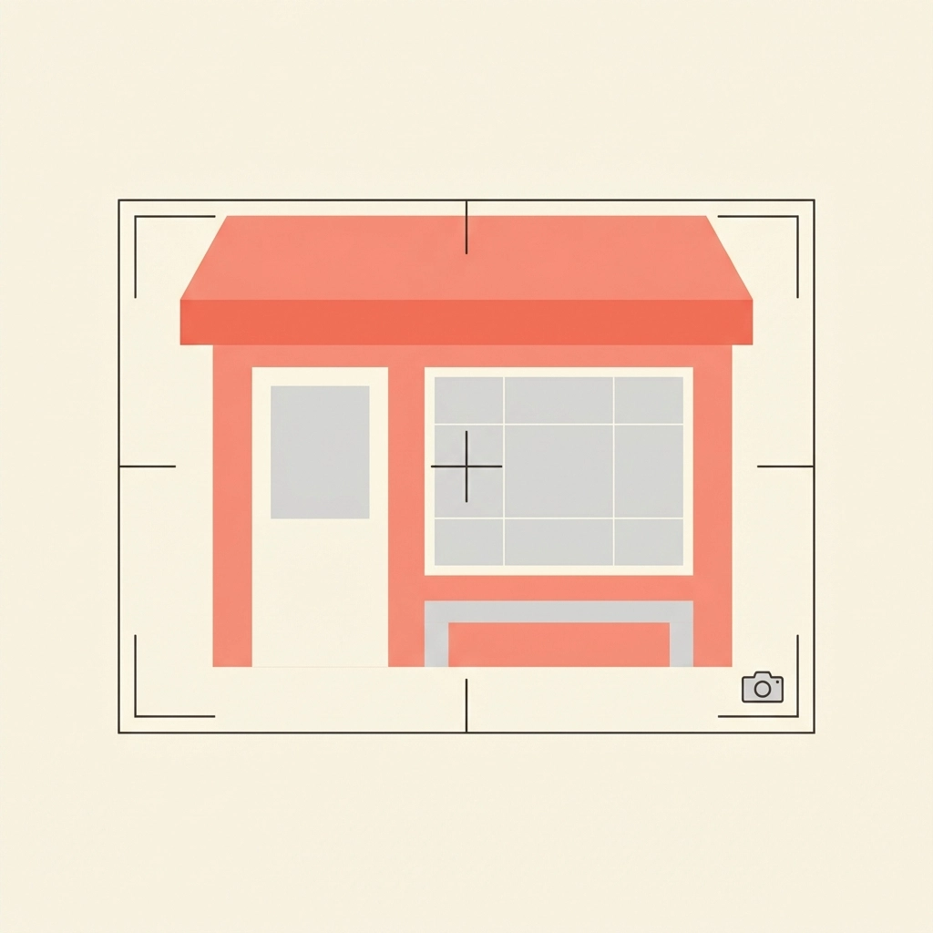 Minimalist storefront image emphasizing the importance of uploading business photos to boost Google Business Profile trust.