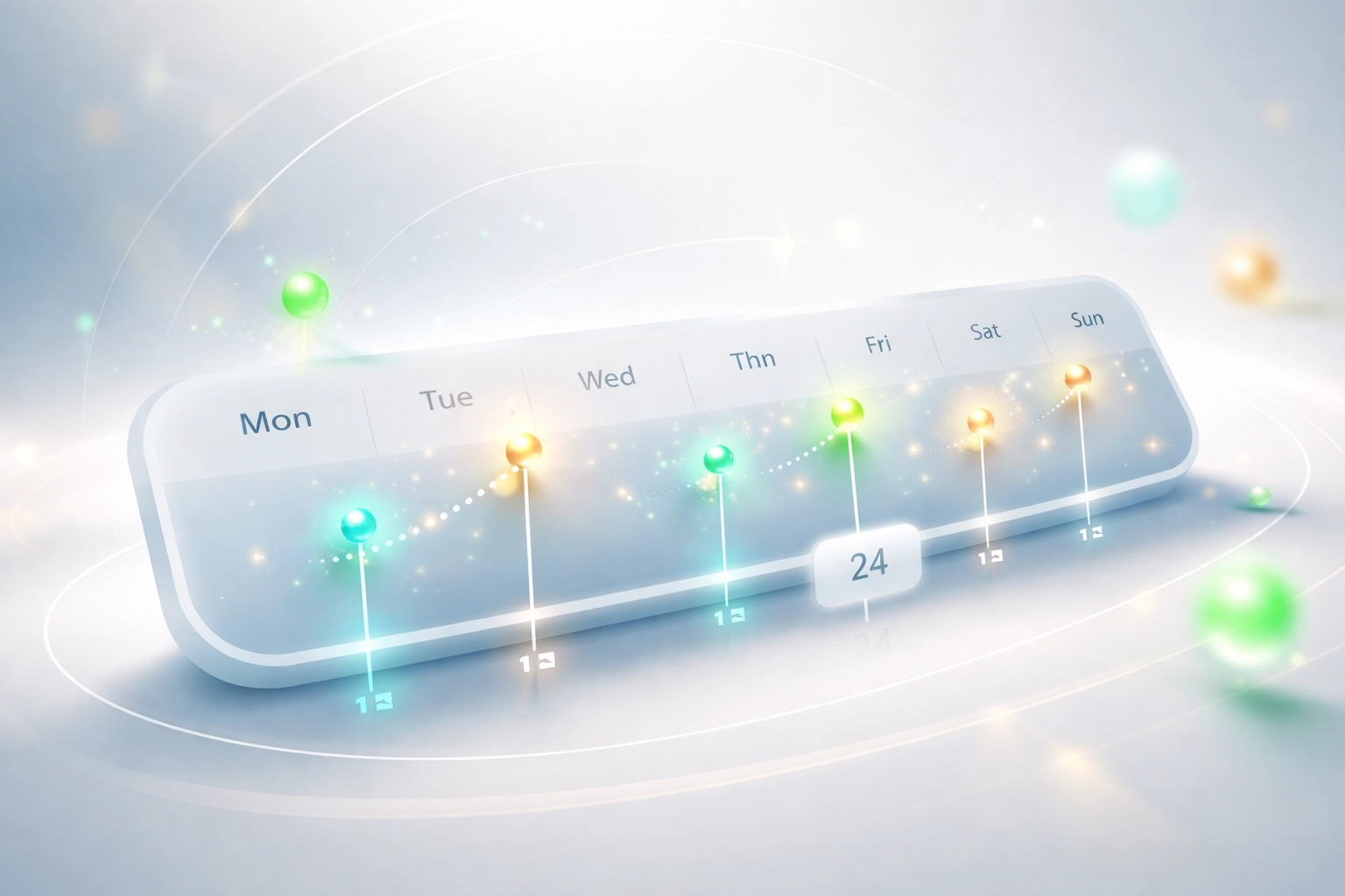 Modern digital calendar with glowing opportunities, symbolizing the benefits of daily monitoring for tax-loss harvesting and maximizing tax alpha.
