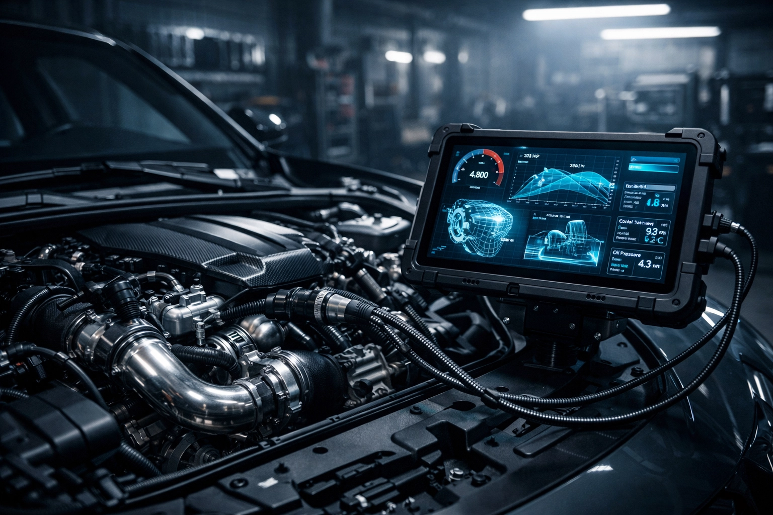 Performance tuning for a European engine using professional diagnostic data in a workshop.