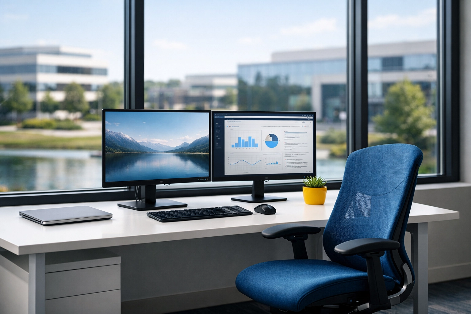 Clean and productive modern office workspace in Marlborough featuring professional commercial cleaning.