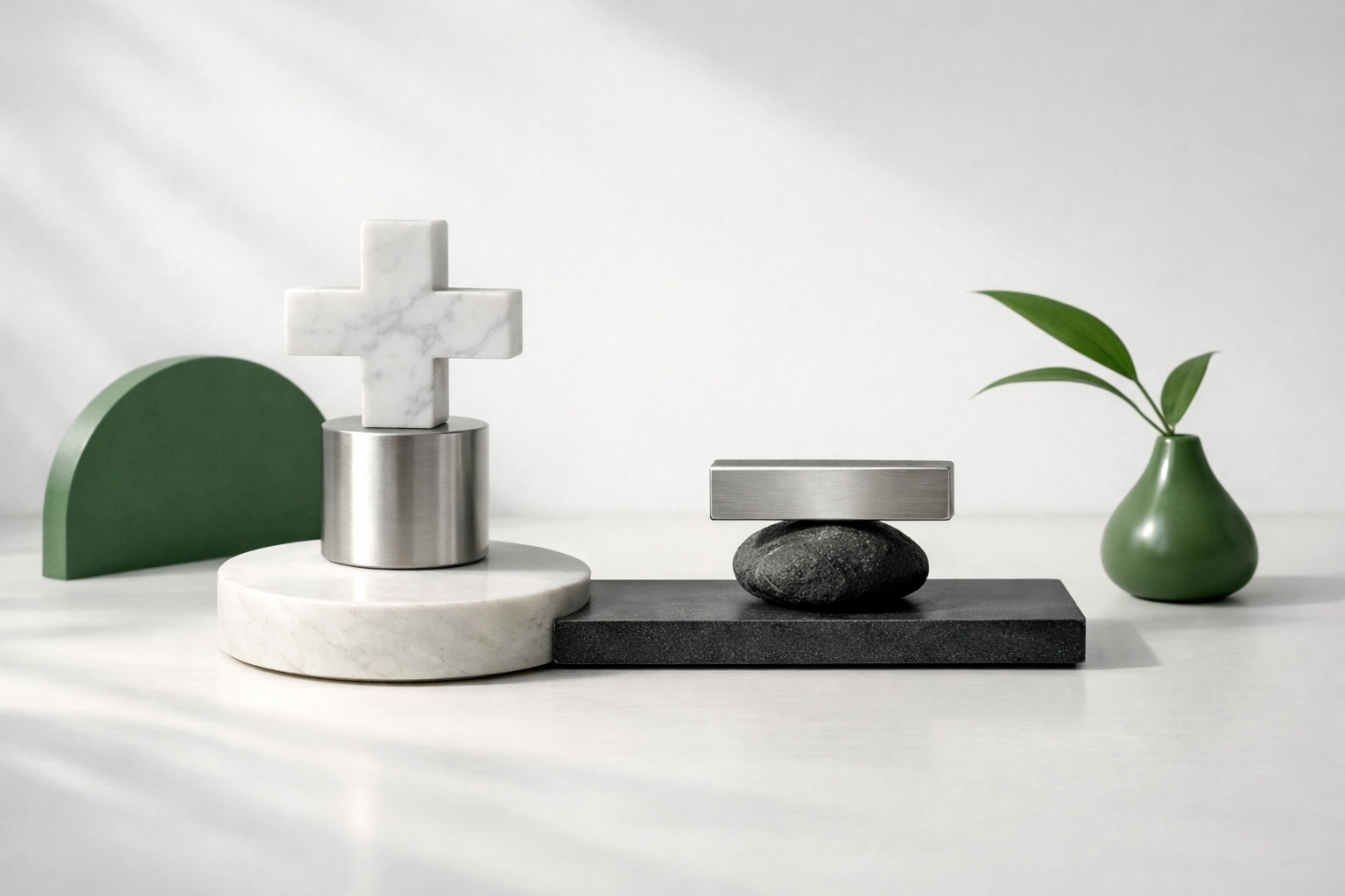 Minimalist notebook with plus and minus symbols on a desk, representing profit and loss equations.