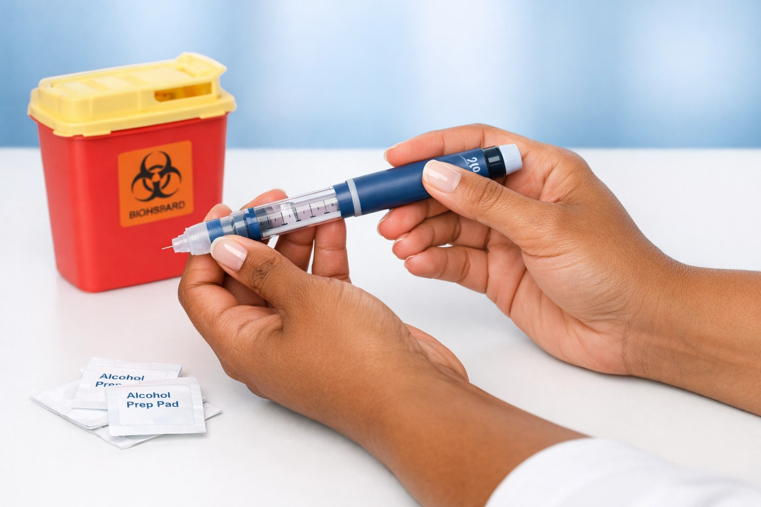 Semaglutide injection pen with medical supplies for home delivery