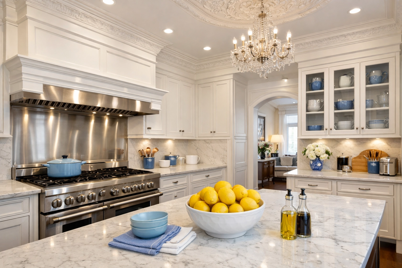 Impeccably clean historic kitchen with degreased surfaces following expert deep cleaning services.