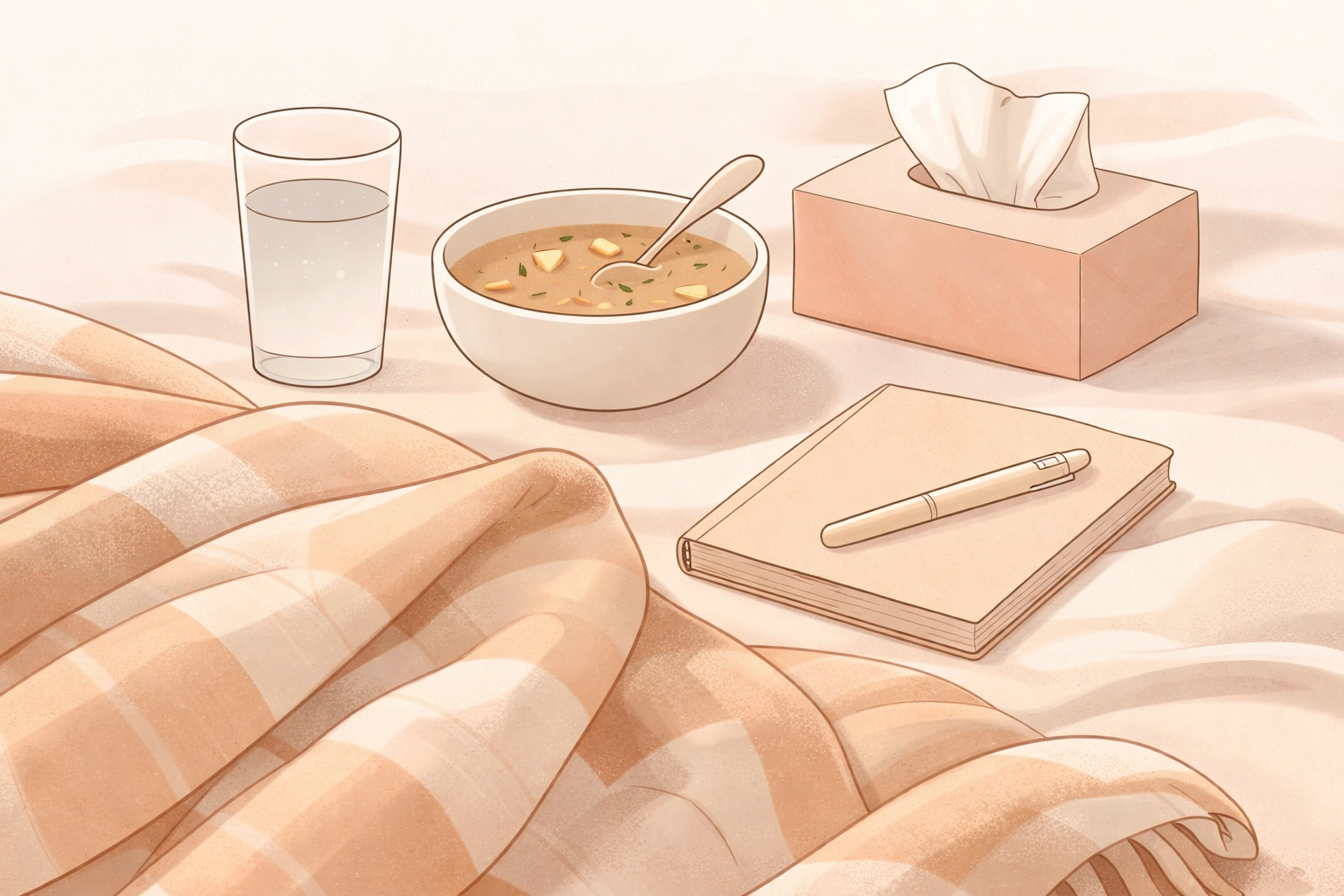 Cozy self-care scene with blanket, water, succulent, and journal, showing ways to recover from emotional fatigue.