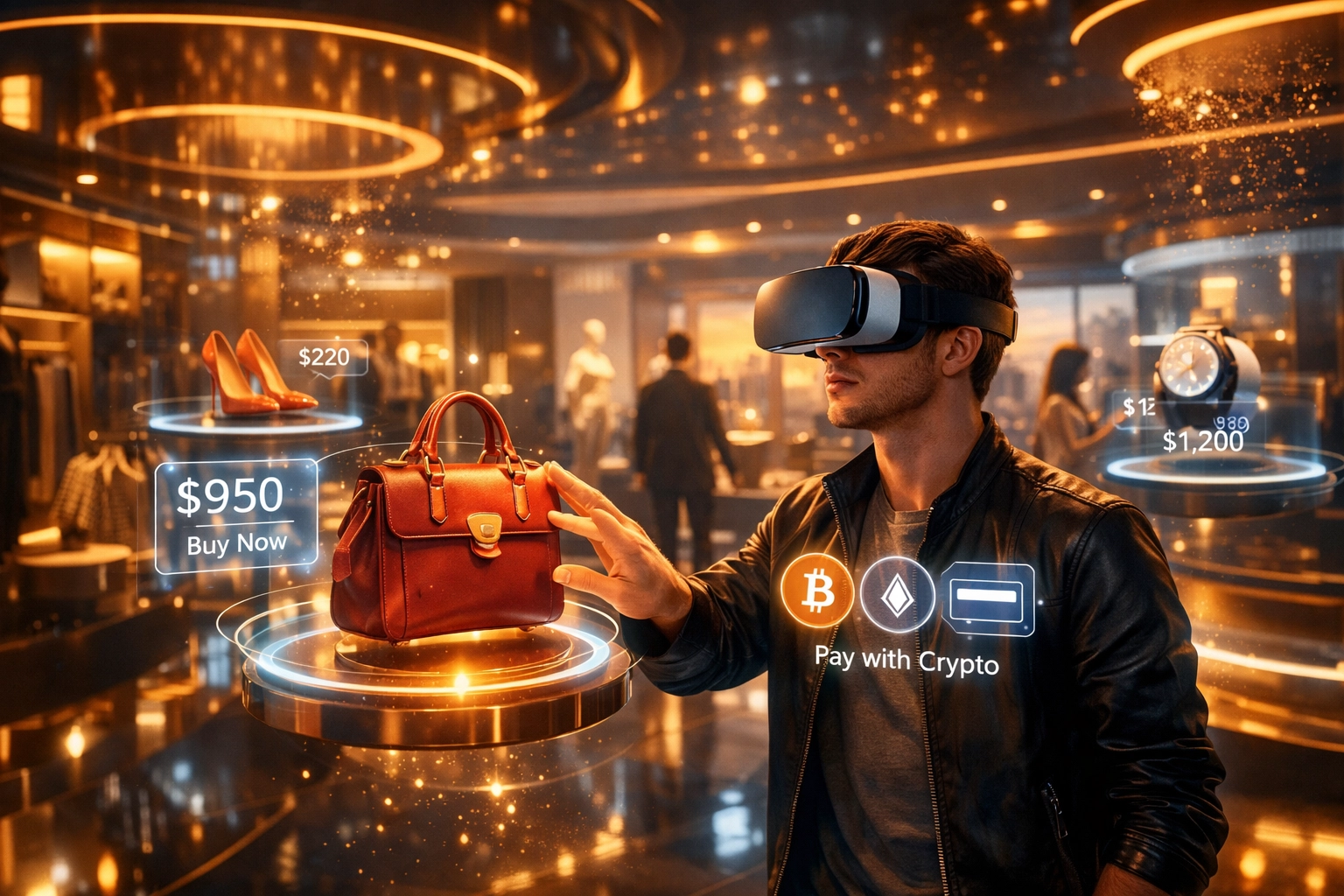 VR shopping experience with avatar browsing virtual boutique using immersive metaverse technology