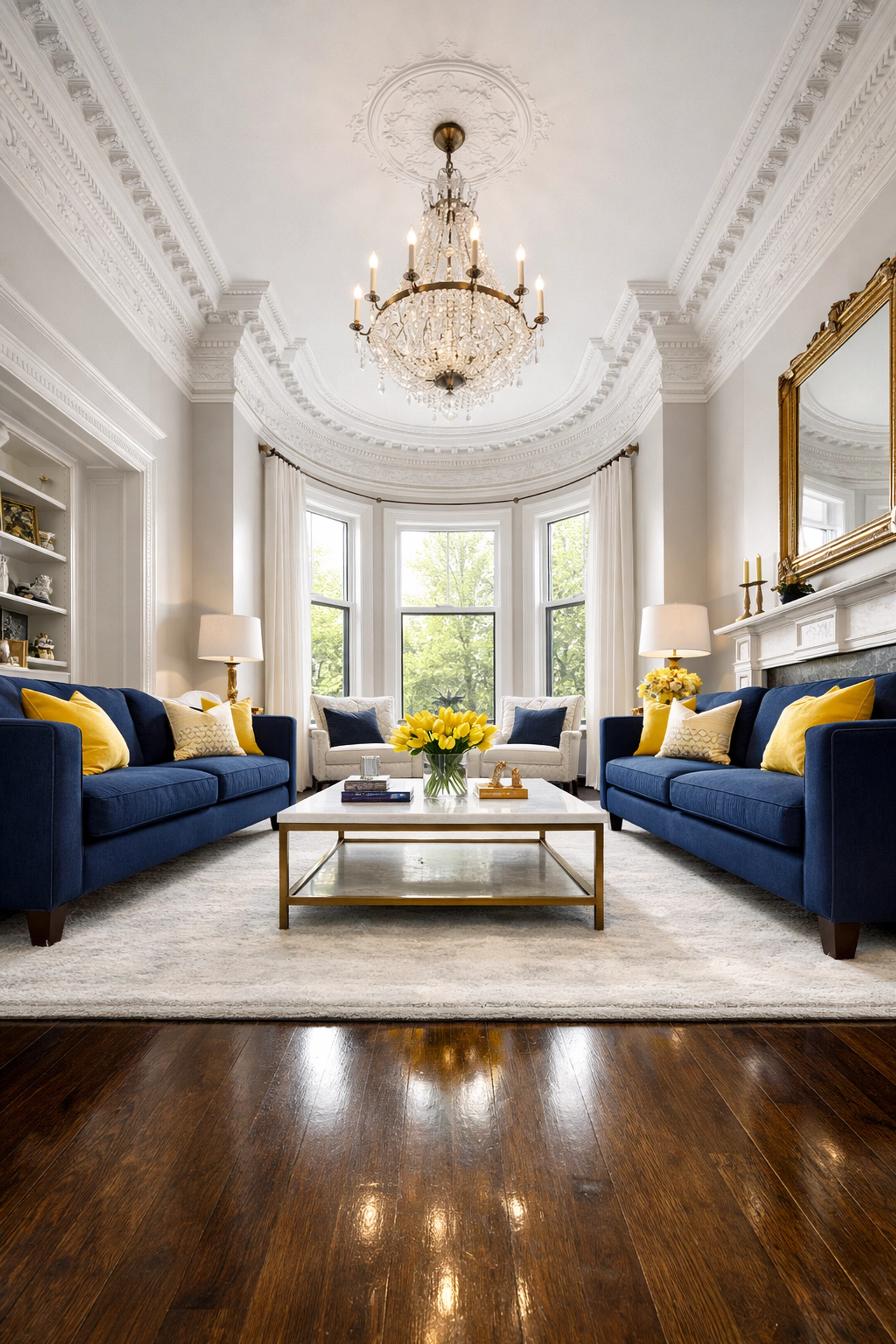 Pristine luxury living room in a Beacon Hill brownstone after professional Apartment Cleaning Boston.