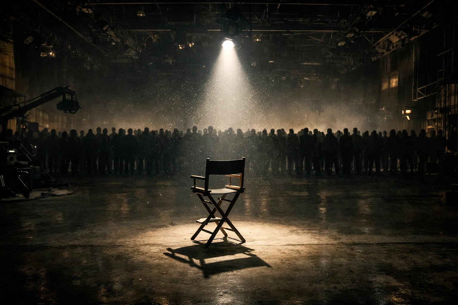 Protesting actors standing in a soundstage against corporate news India media consolidation.