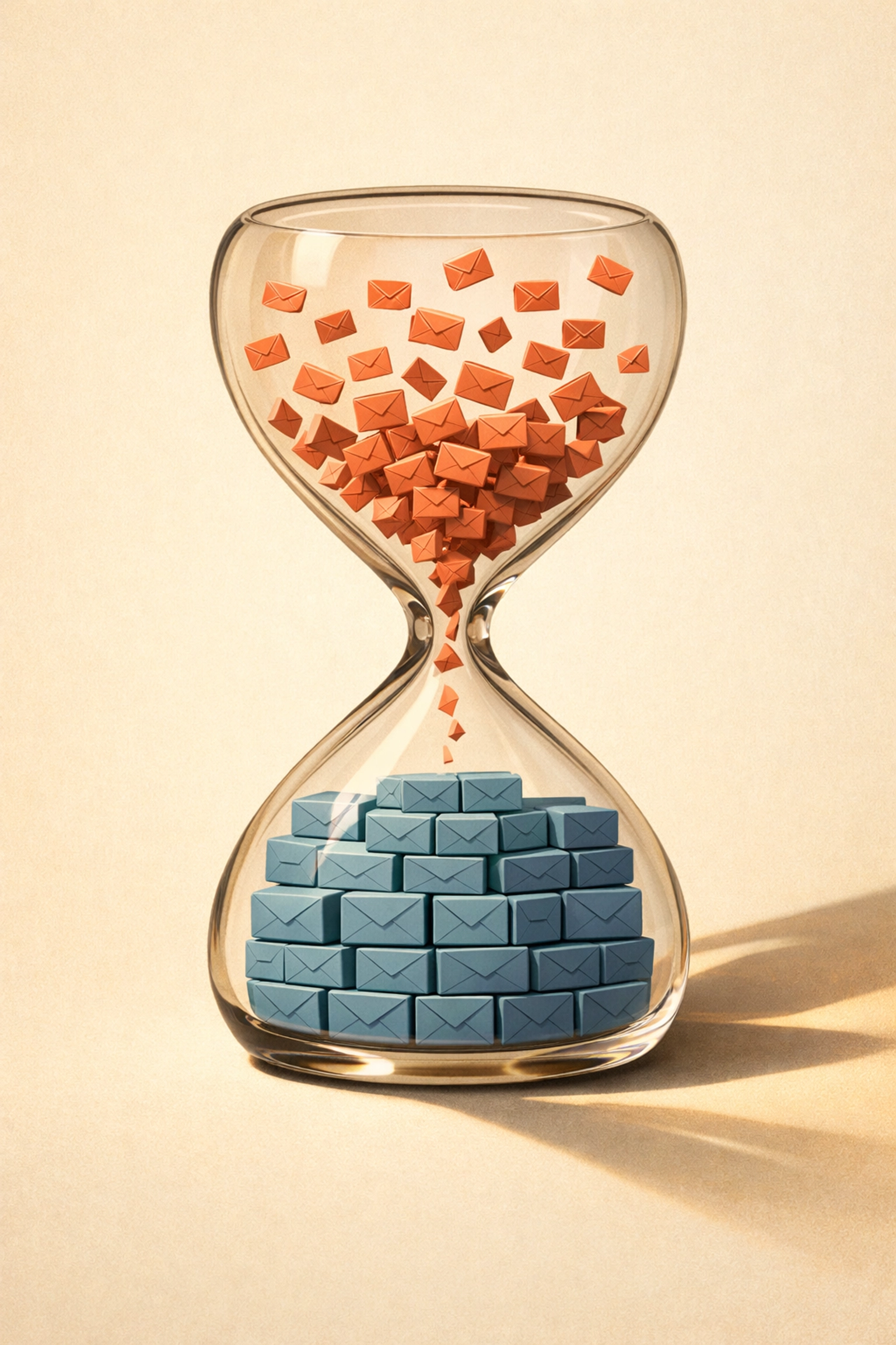 Hourglass illustrating time saved through automated email organization and triage