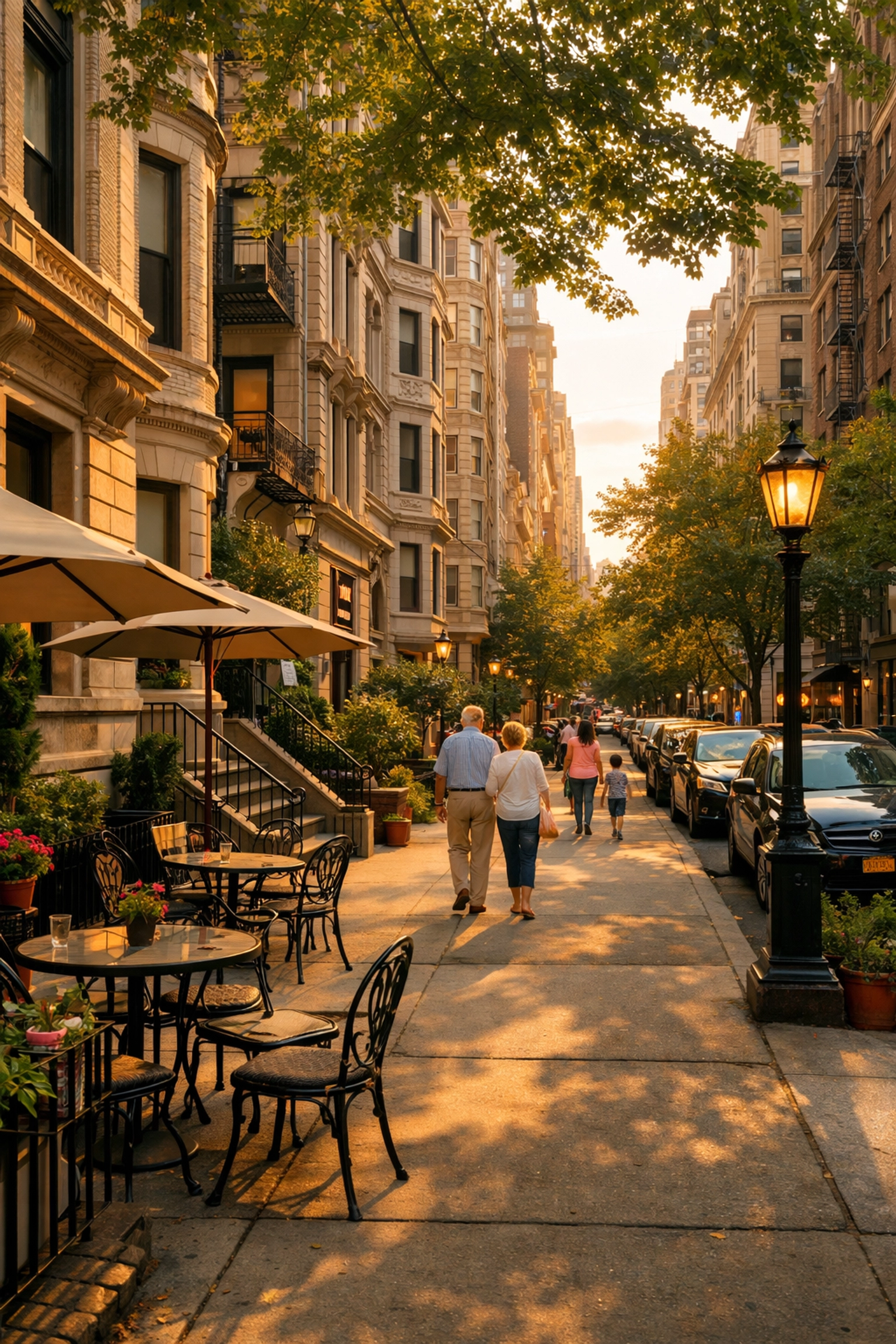 Tree-lined Upper West Side residential street near Central Park in Manhattan
