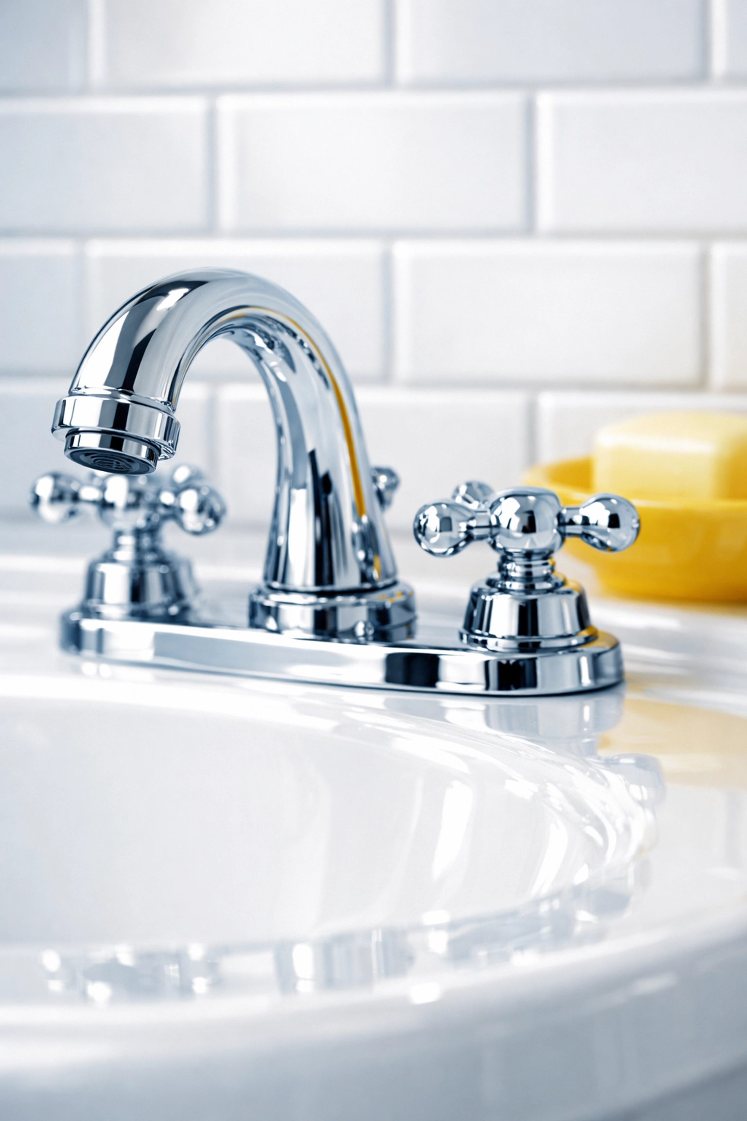 Deep cleaning Lincoln bathroom featuring sparkling chrome fixtures and perfectly sanitized white subway tiles.