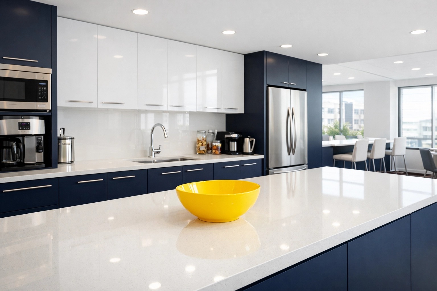 Pristine office breakroom and kitchenette in Westwood featuring clean surfaces and modern design.