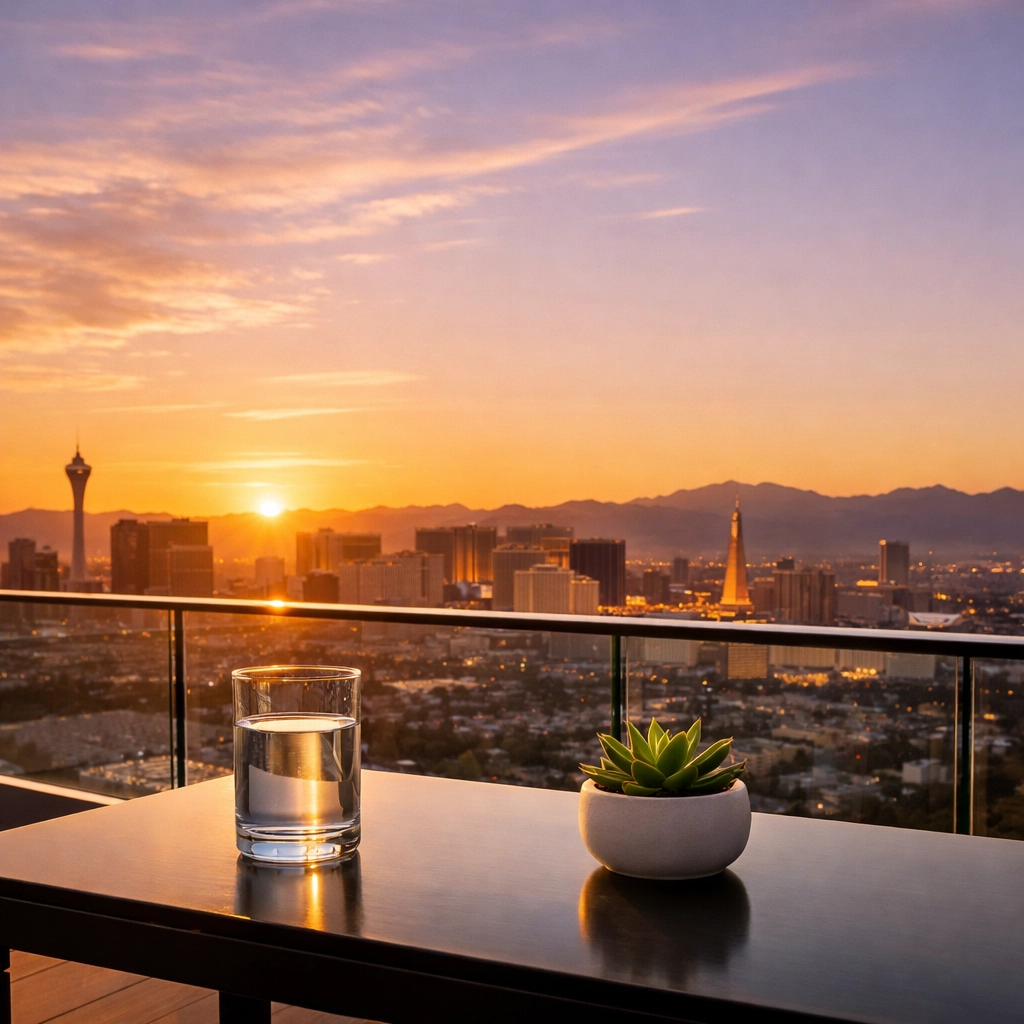 Peaceful Las Vegas sunrise symbolizing a new beginning in health and hair restoration wellness.