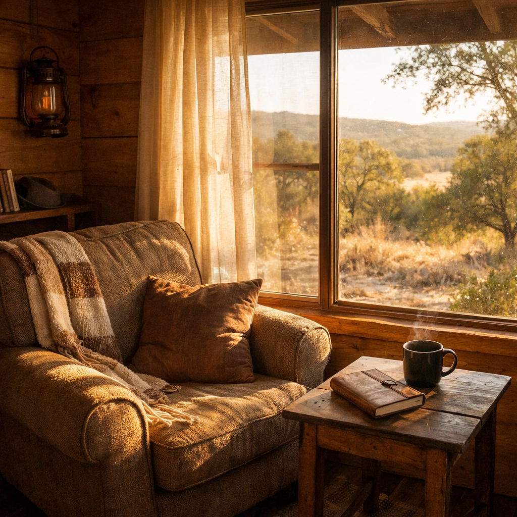 Cozy cabin interior at Texas rehab facility covered by Blue Cross Blue Shield insurance