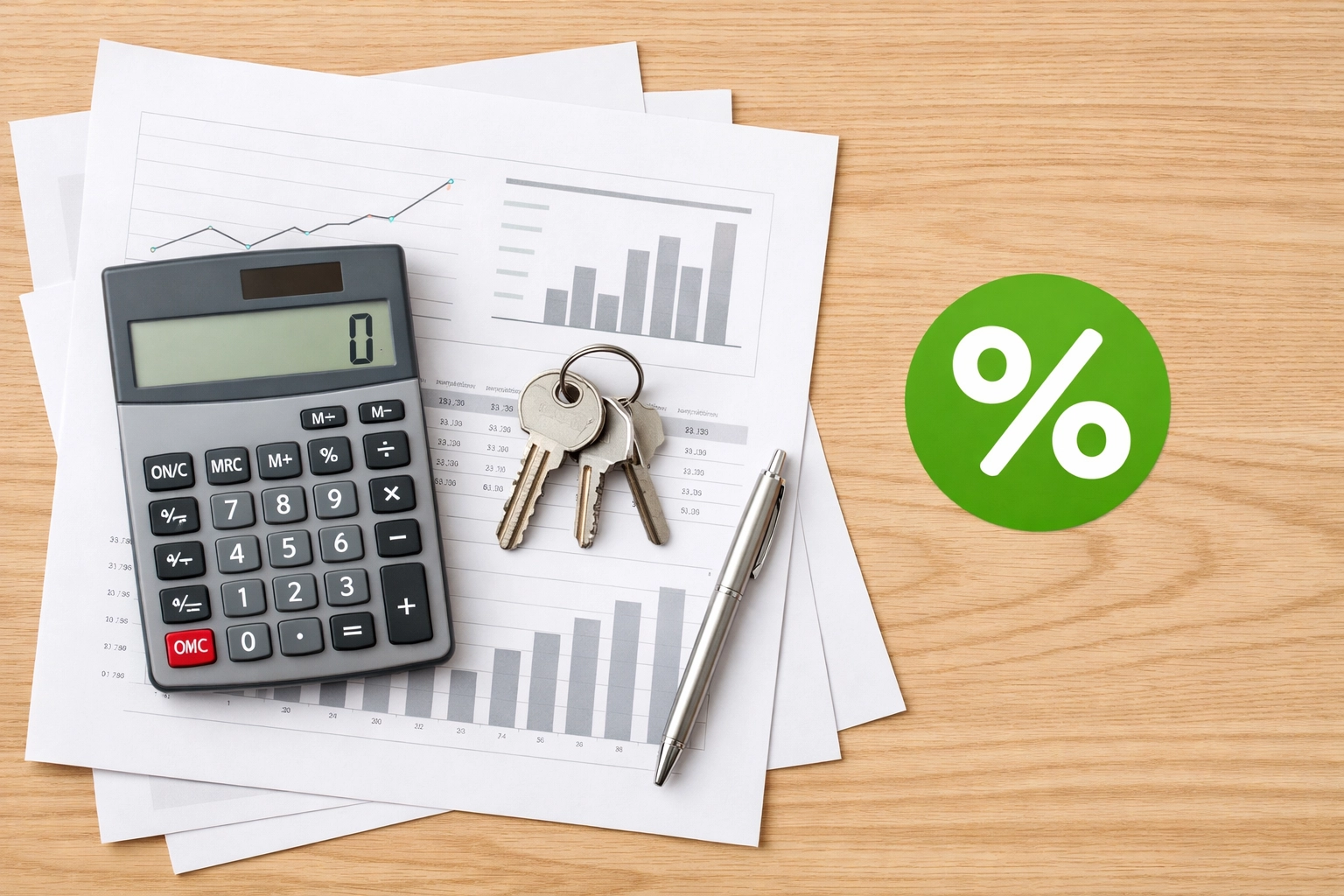 Calculator and financial documents showing home loan refinancing calculations and savings