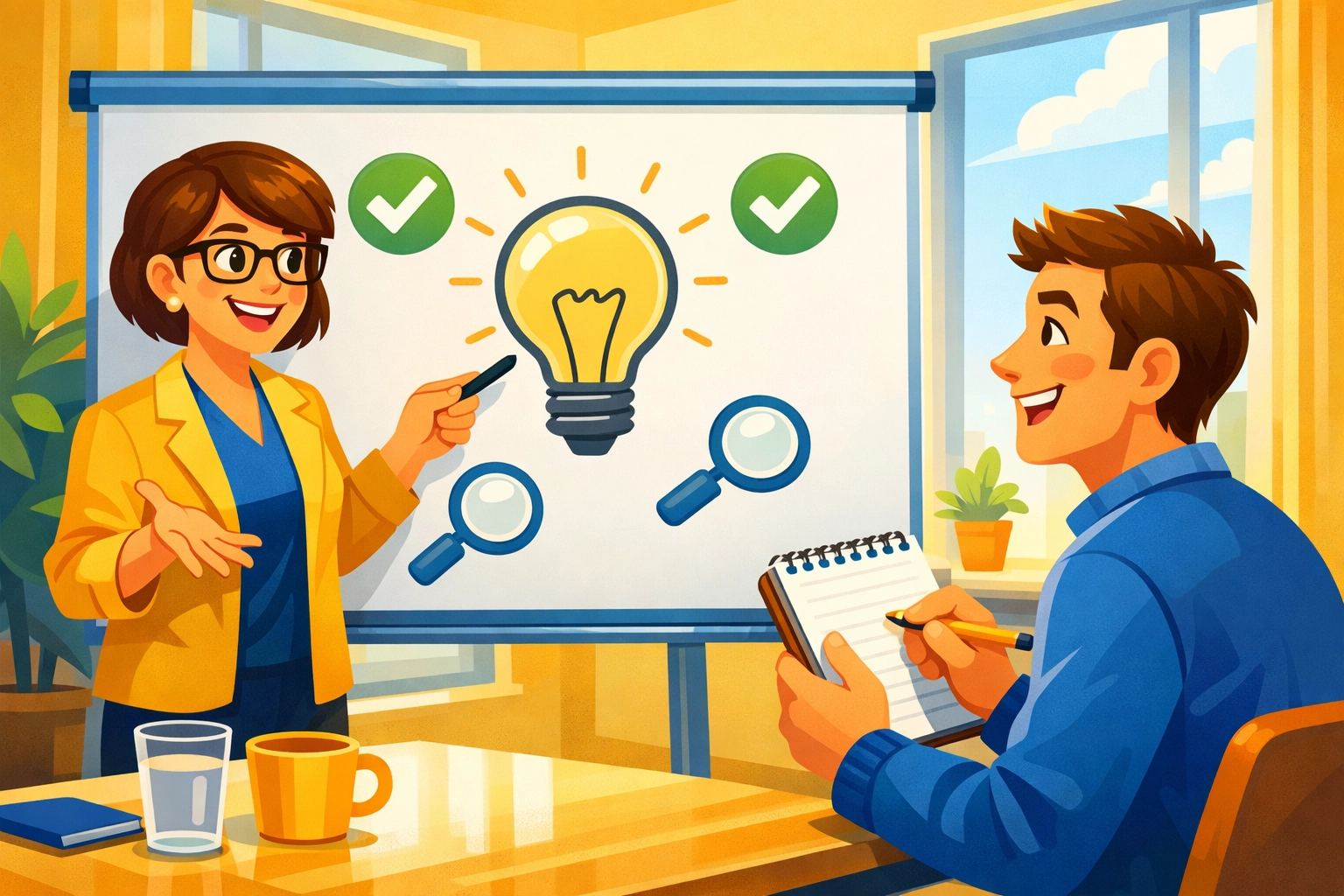 Business expert educating a customer to build trust as part of a lead conversion strategy.