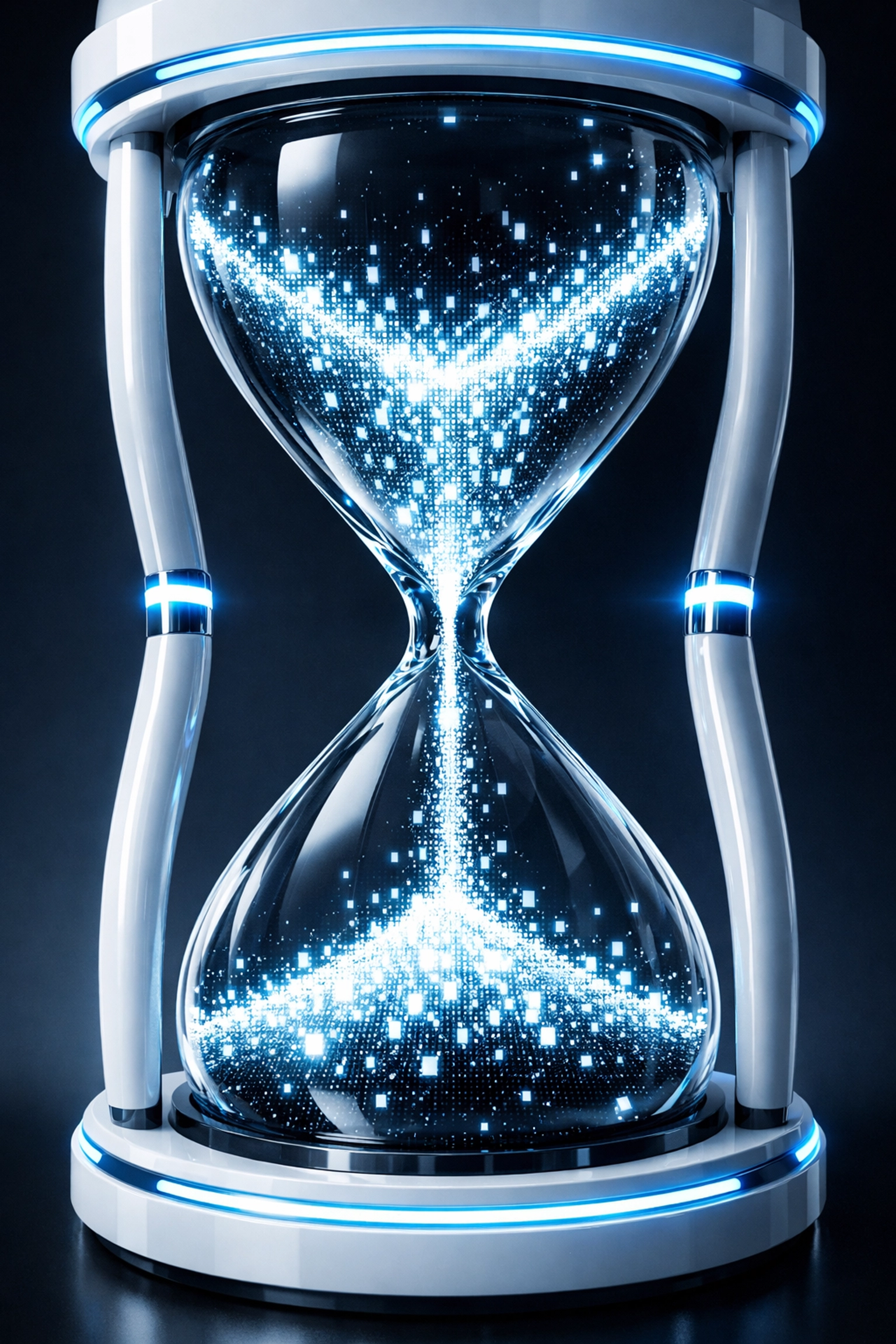 Futuristic hourglass symbolizing data accuracy and time optimization in legal and accounting automation consulting.