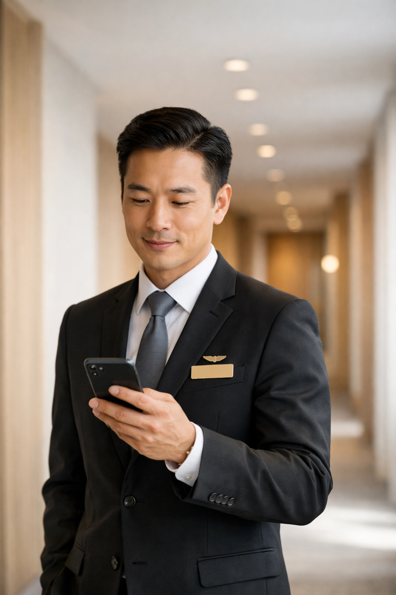 Hotel housekeeping staff using a mobile PMS app for real-time room status updates.