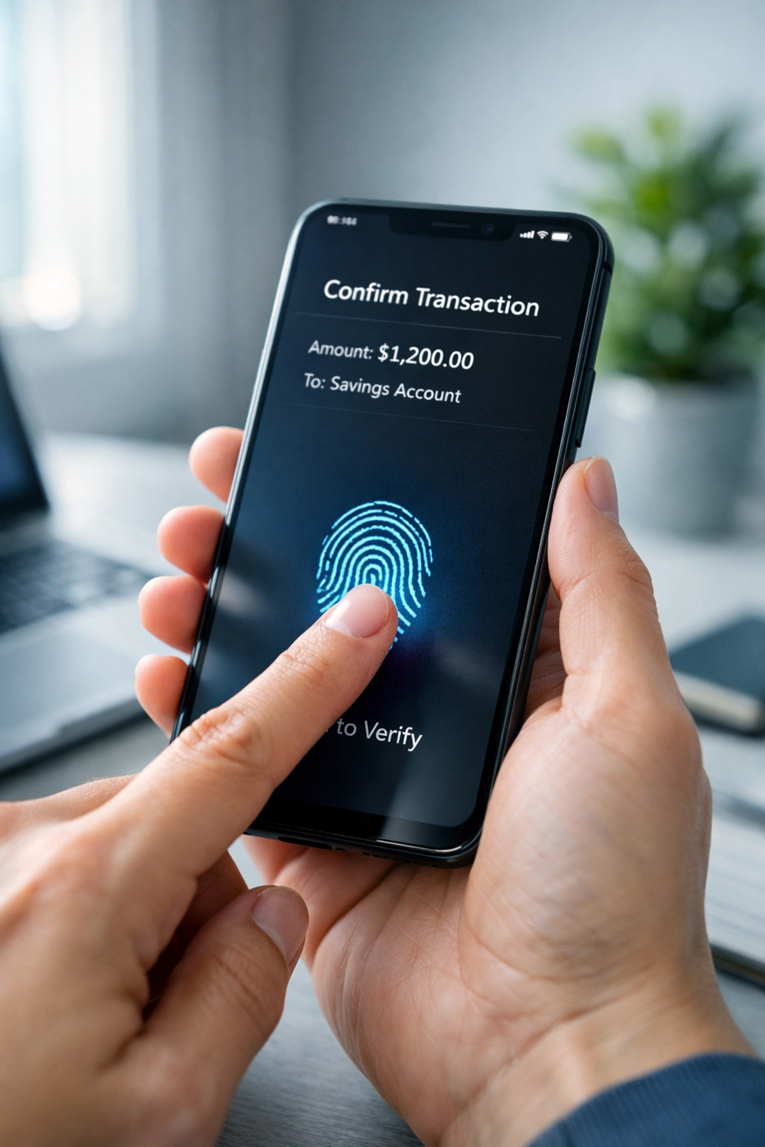 Why You Need to Set "Agent Limits" on Your Bank Account 3 Fingerprint biometric authentication approving bank transaction on smartphone