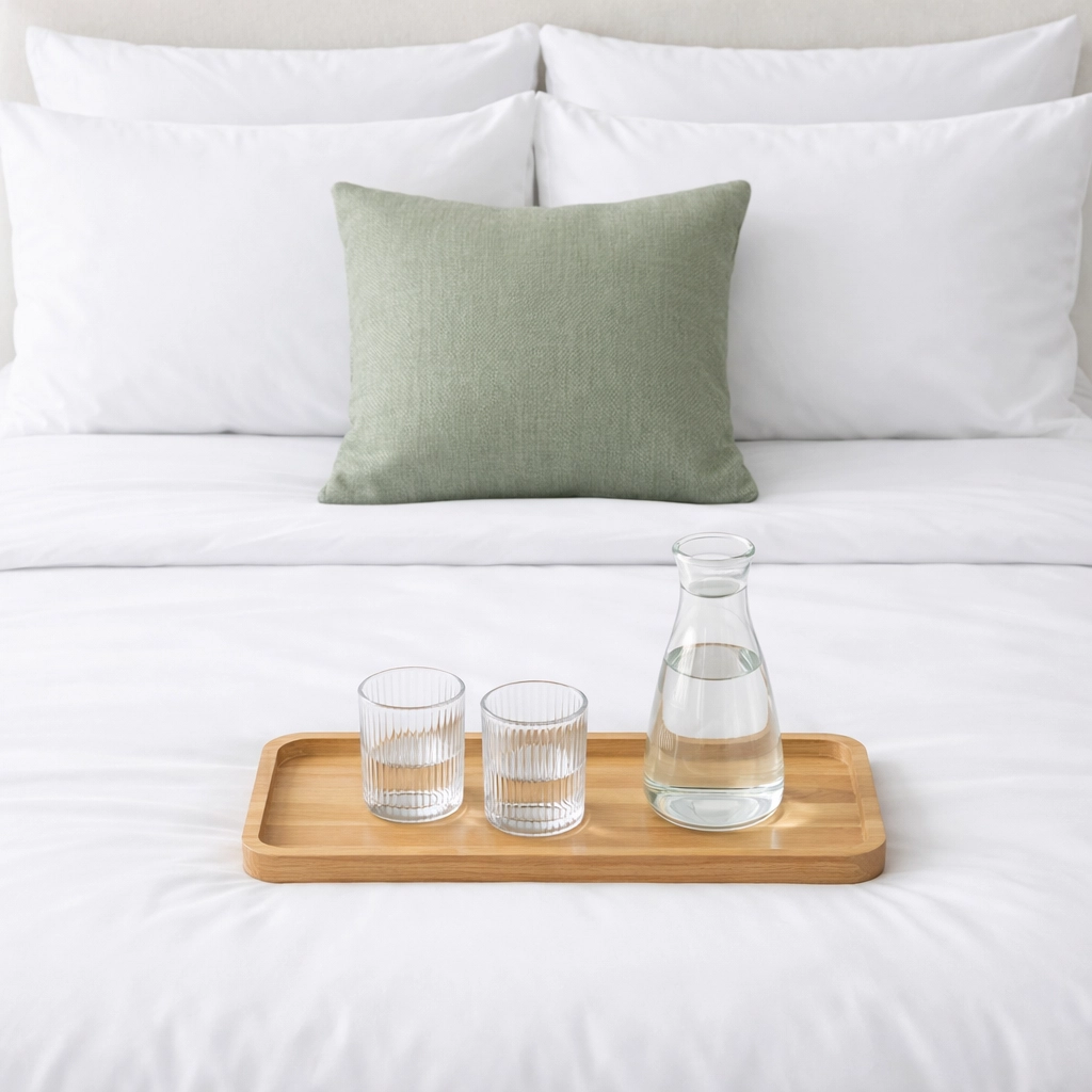 Freshly prepared hotel bed highlighting efficient operations from housekeeping management software.