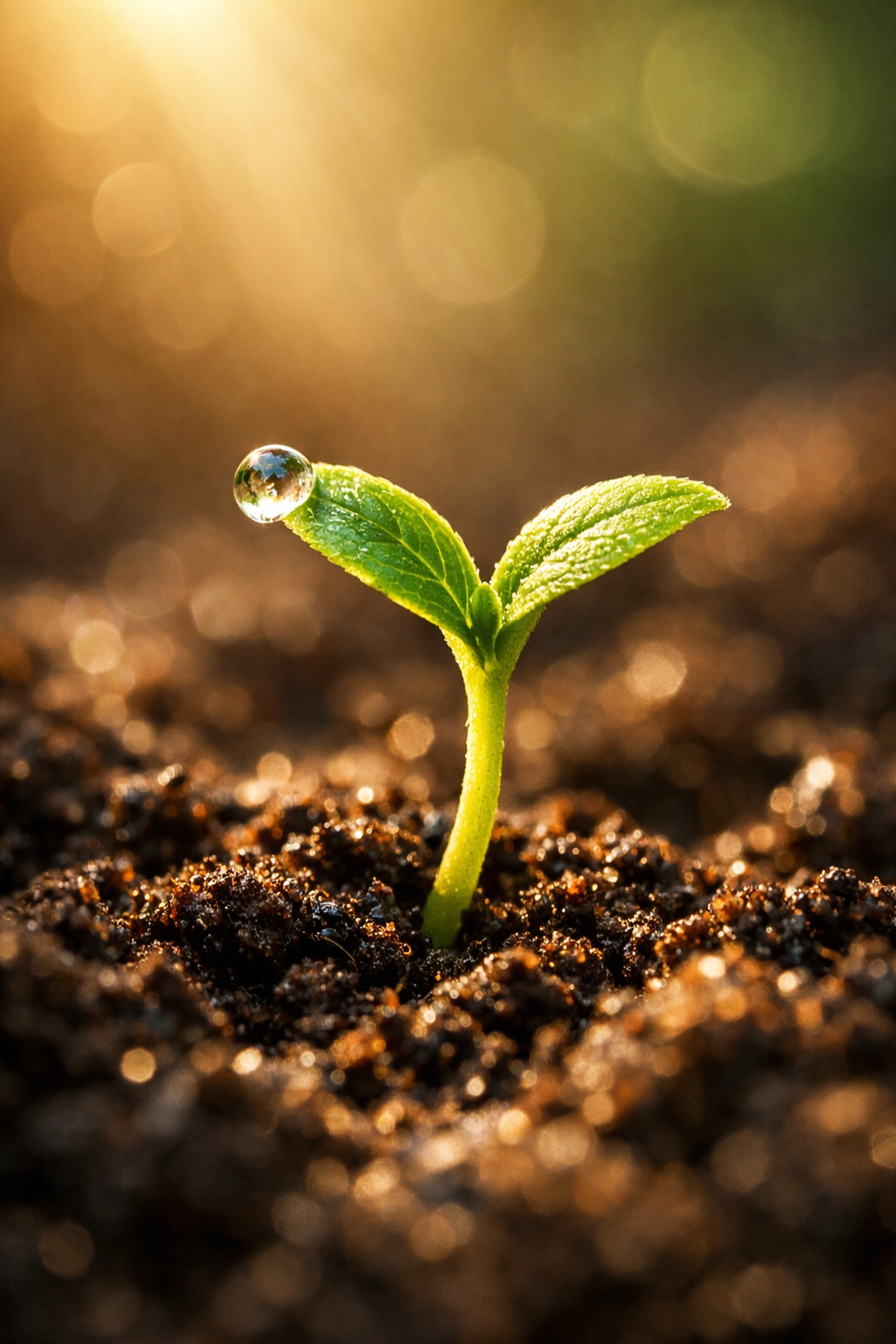 A small green plant sprouting from rich soil symbolizing community resilience and growth after a house fire.