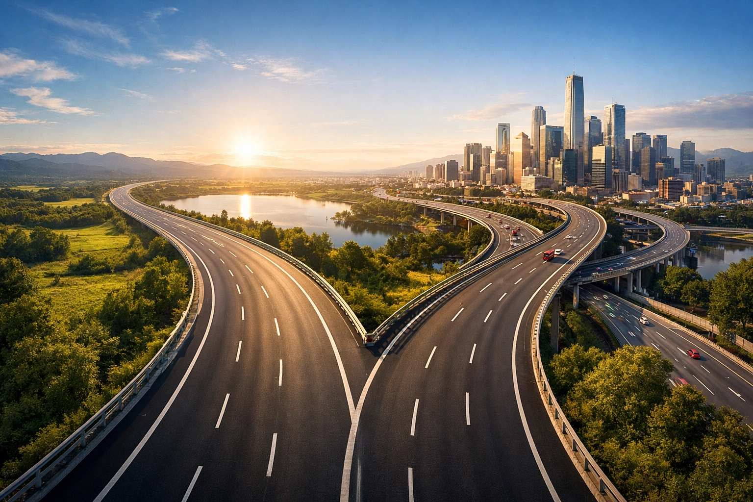 A road splitting into two paths representing fixed and variable SBA 7a loan rate options.