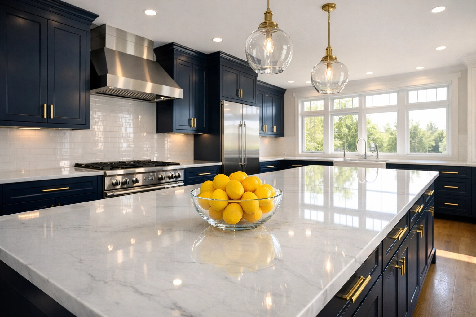 A sparkling clean luxury kitchen in Pepperell MA after a professional house cleaning service.
