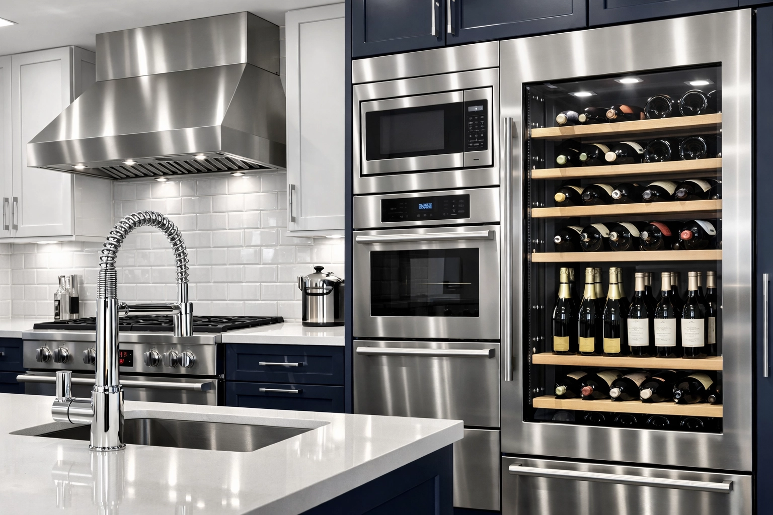 Impeccable designer kitchen with polished appliances from top-tier residential cleaning Massachusetts.