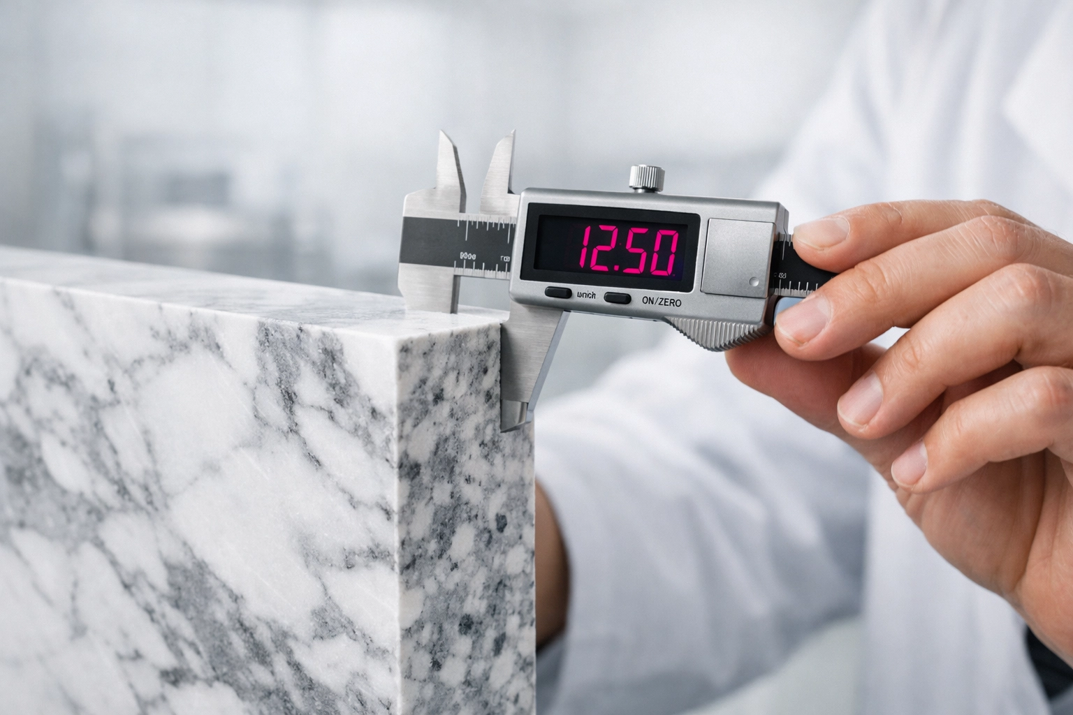 Quality control testing of a marbled recycled plastic sheet at an Australian manufacturing facility.