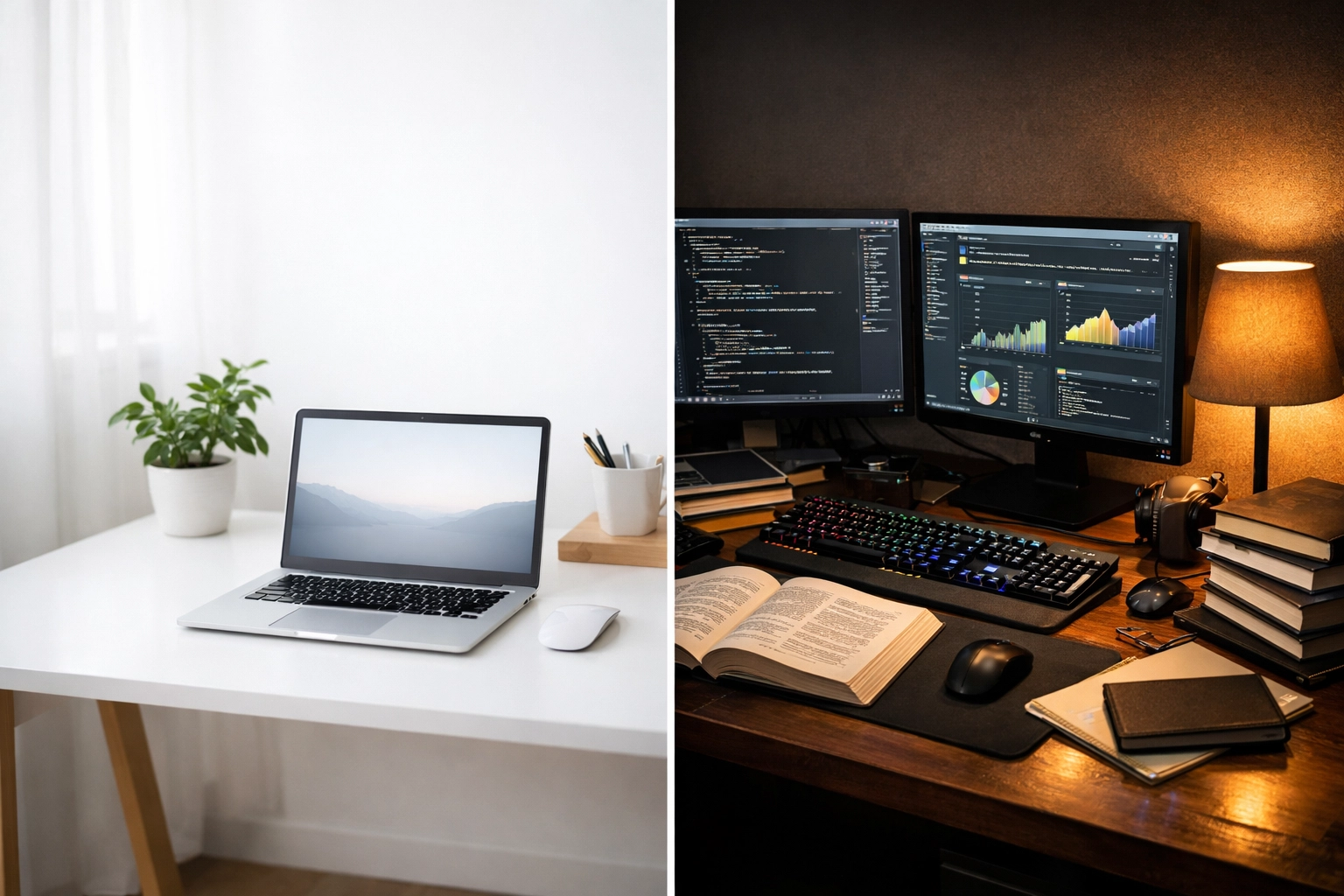 Comparison of simple Shopify workspace versus complex Magento technical setup requirements