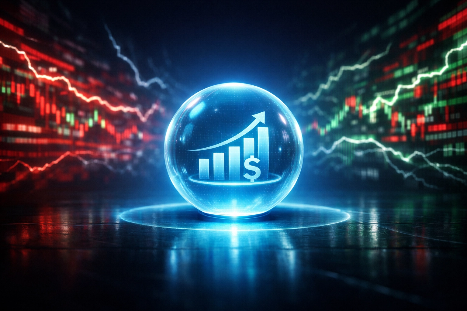 A glowing orb representing Larecoin stablecoin security and protection against volatile crypto market data.