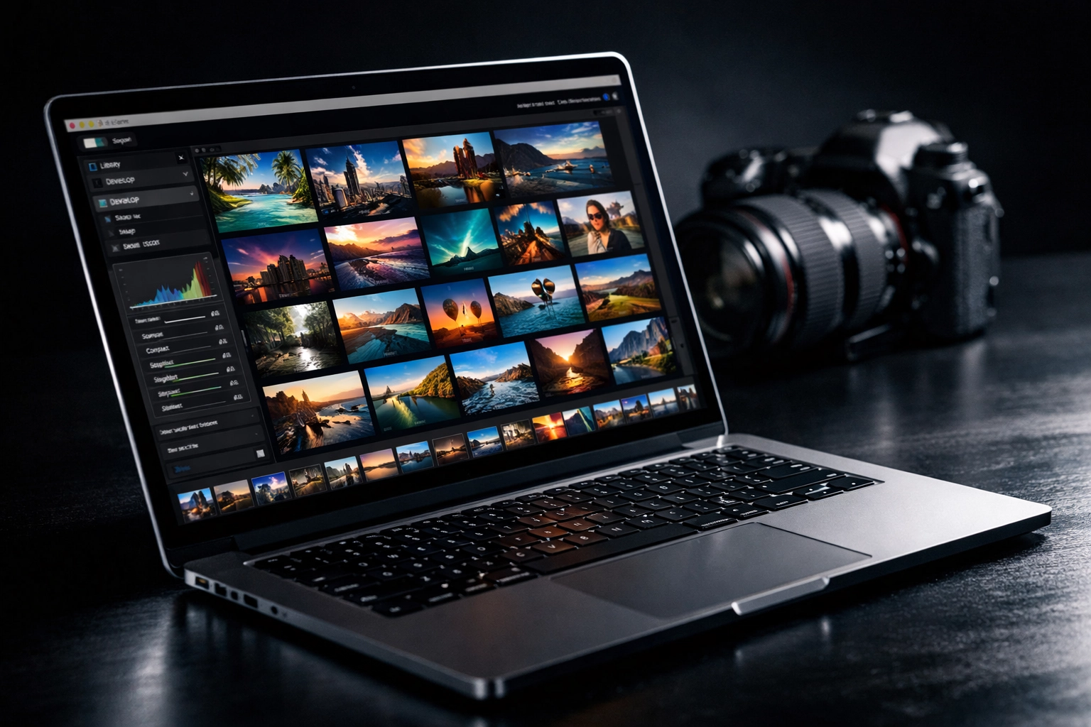 Photo editing software and camera equipment used for same-day conference photo delivery